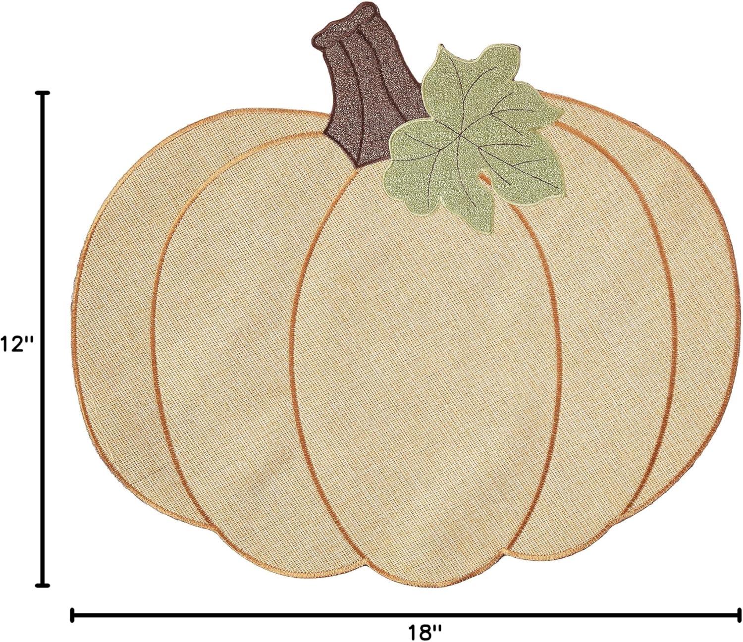 Violet Linen Thanksgiving Harvest Fall Pumpkin Pattern, Polyester Applique Embroidered Burlap, Gold, 12 Inch x 18 Inch, Oval, Set of 4, Decorative Place Mats