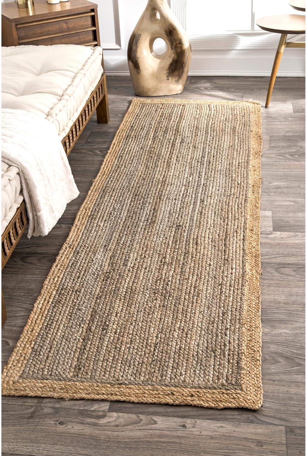 Handwoven Eleonora Gray Jute 2'6" x 6' Reversible Runner Rug