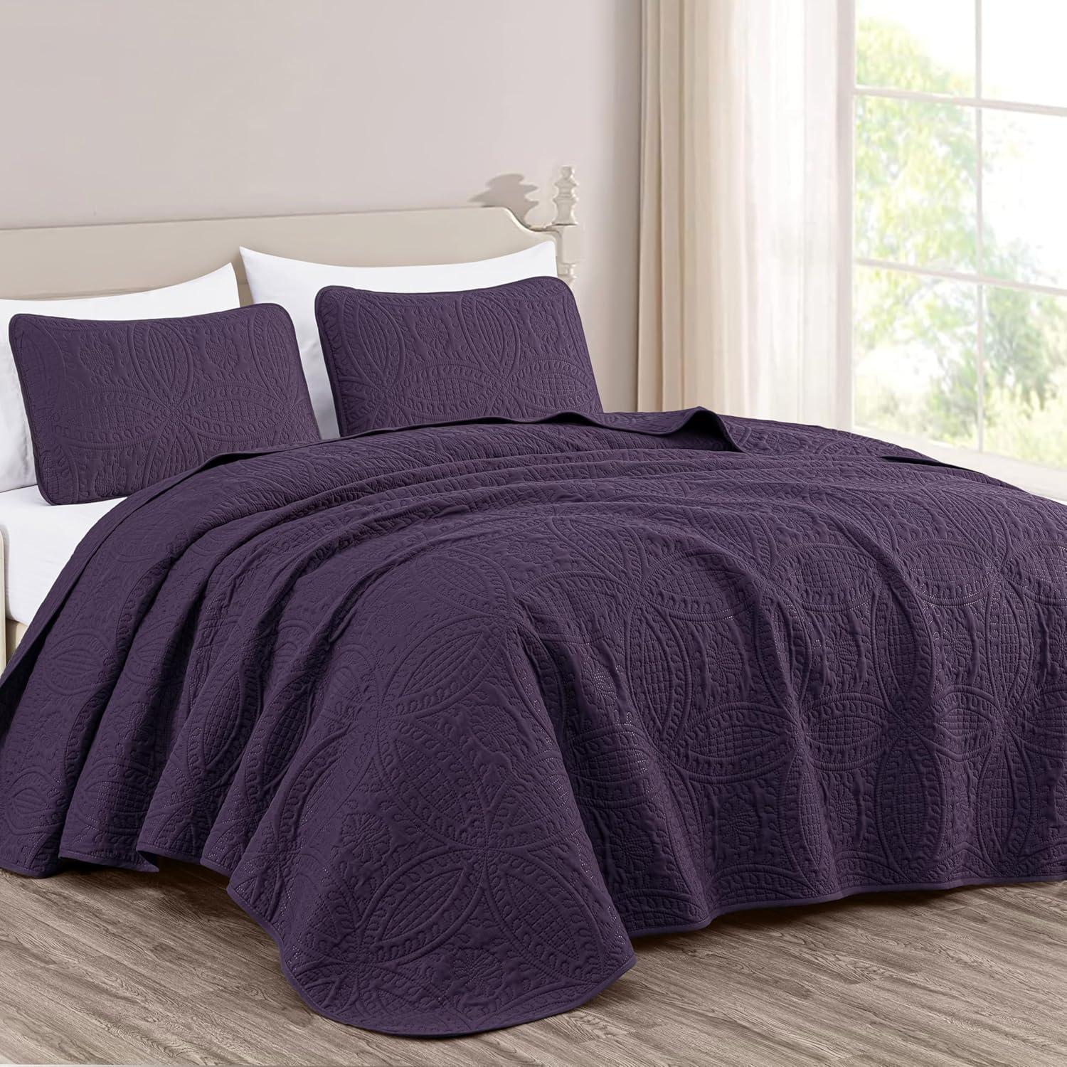 Chezmoi Collection Austin Microfiber Reversible 3-Piece Coverlet / Bedspread Set