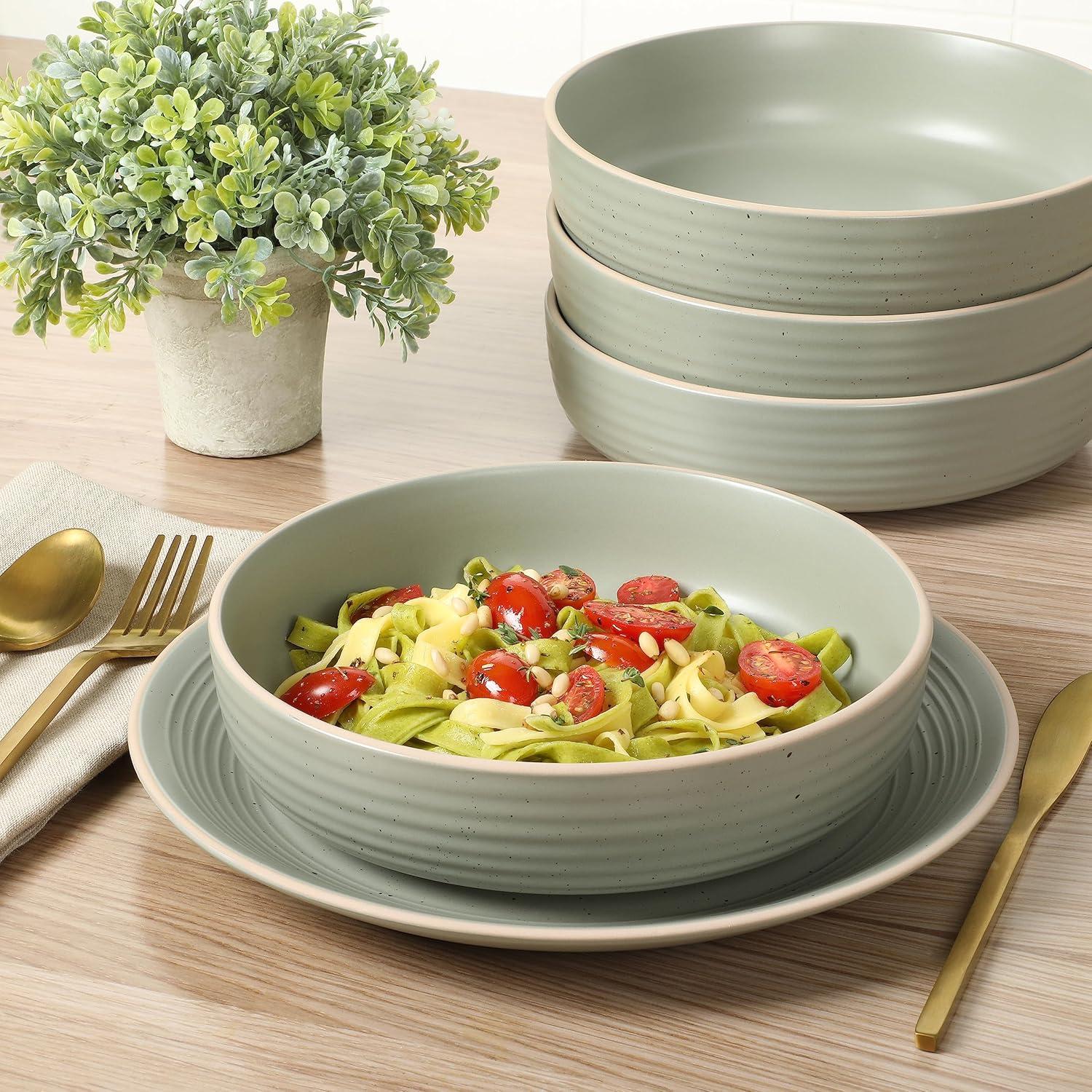 Sage Green Ceramic 16-Piece Embossed Dinnerware Set