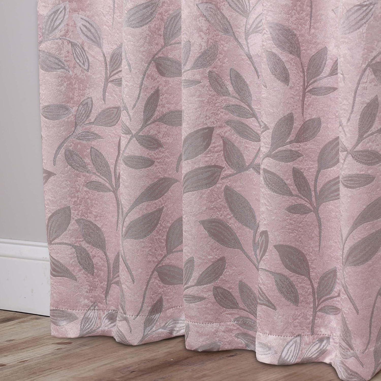 Superior Leaves Blackout Back Tab Curtains, Set of 2, 52" x 63", Blush