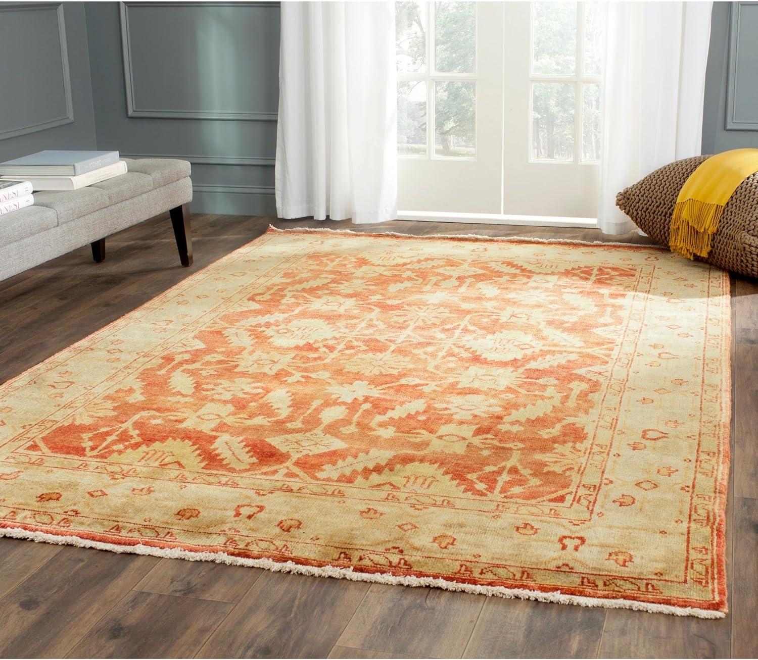 Hand-Knotted Ivory and Soft Green Wool 10' x 14' Rug