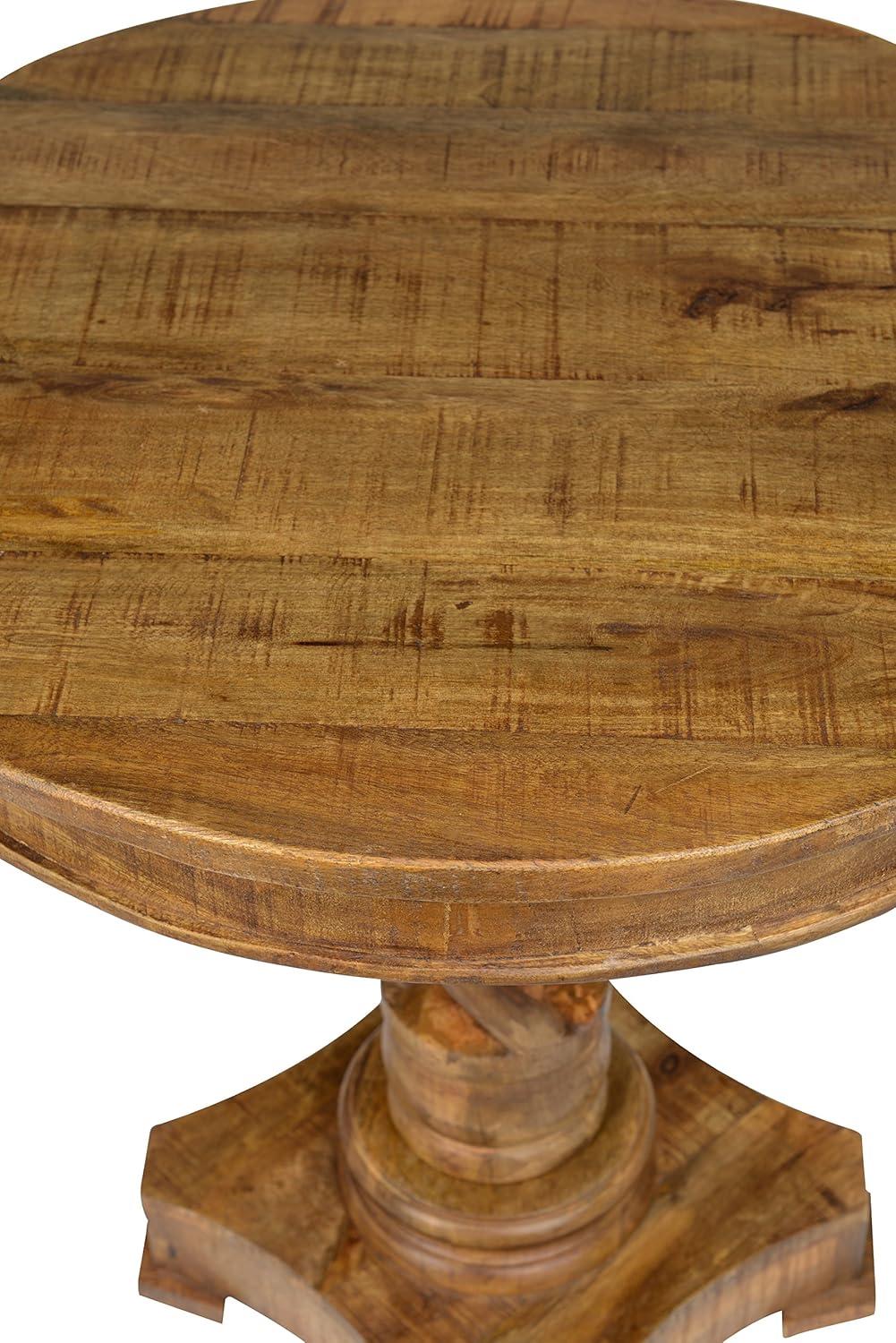 Wooden Round Table with Intricate Braided Pedestal Base, Brown- Saltoro Sherpi