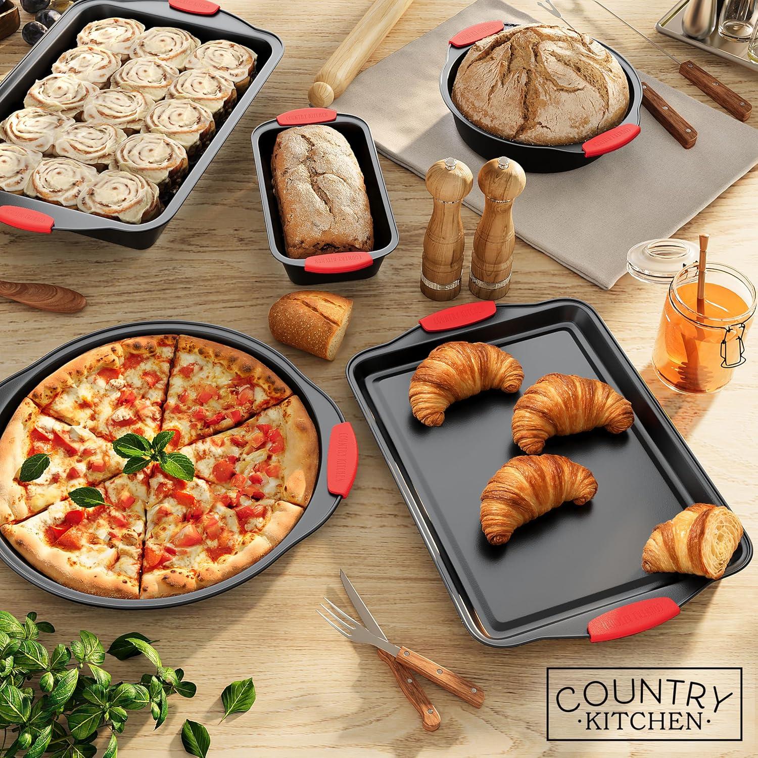 Nonstick Stackable Bakeware Set - Durable, Easy Release Baking Set, Red, 10 Pcs