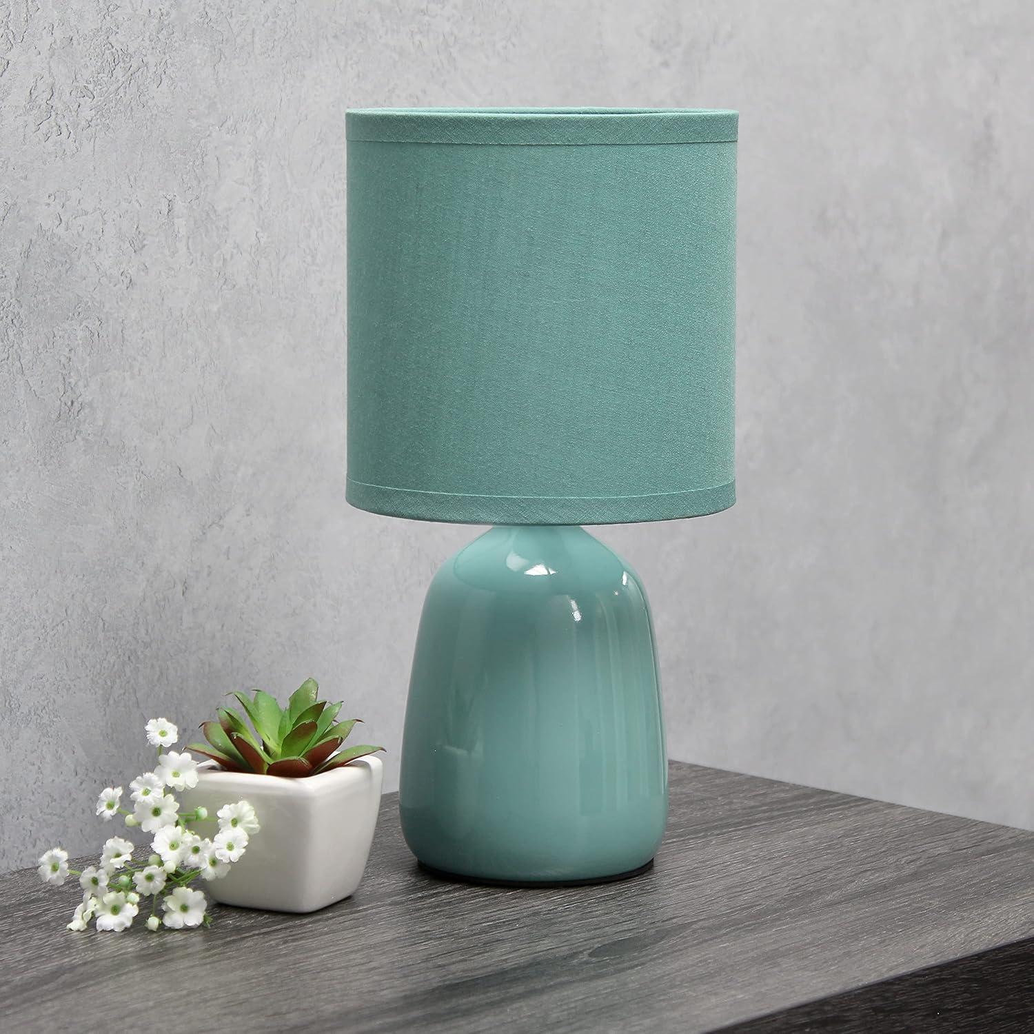 10.04" Traditional Ceramic Thimble Base Bedside Table Desk Lamp with Matching Fabric Shade Light Aqua Blue - Simple Designs: ETL Listed
