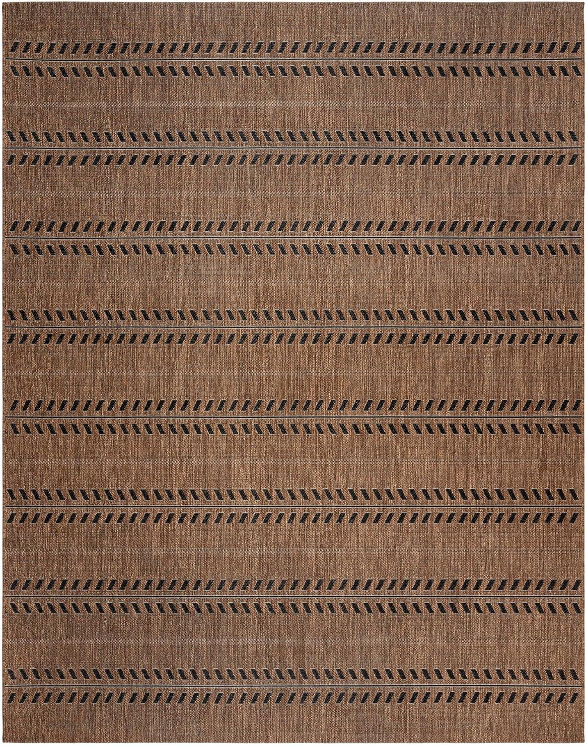 Havana Brown and Black Striped Synthetic Flatweave Runner Rug