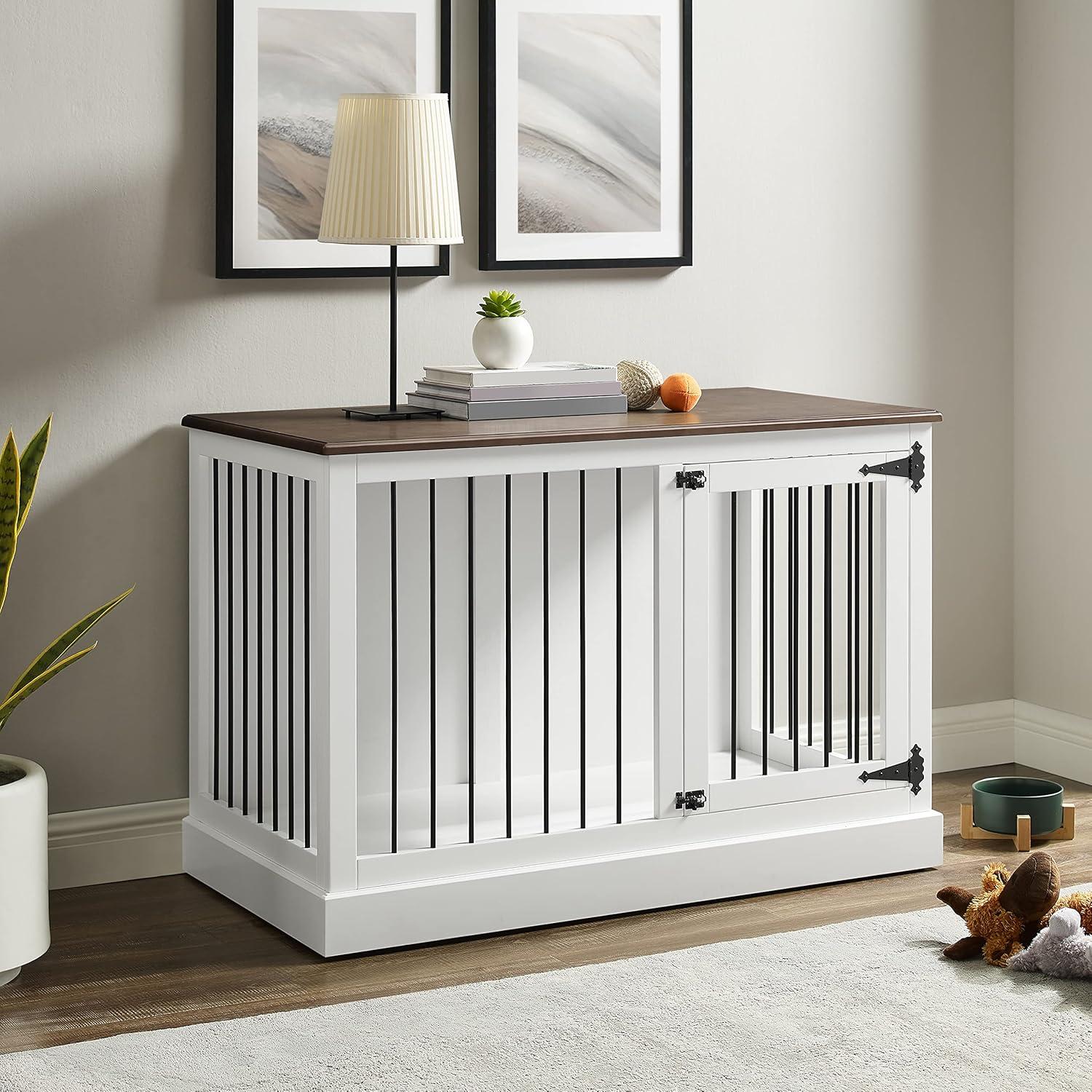Winslow Small Credenza Dog Crate White/Dark Brown