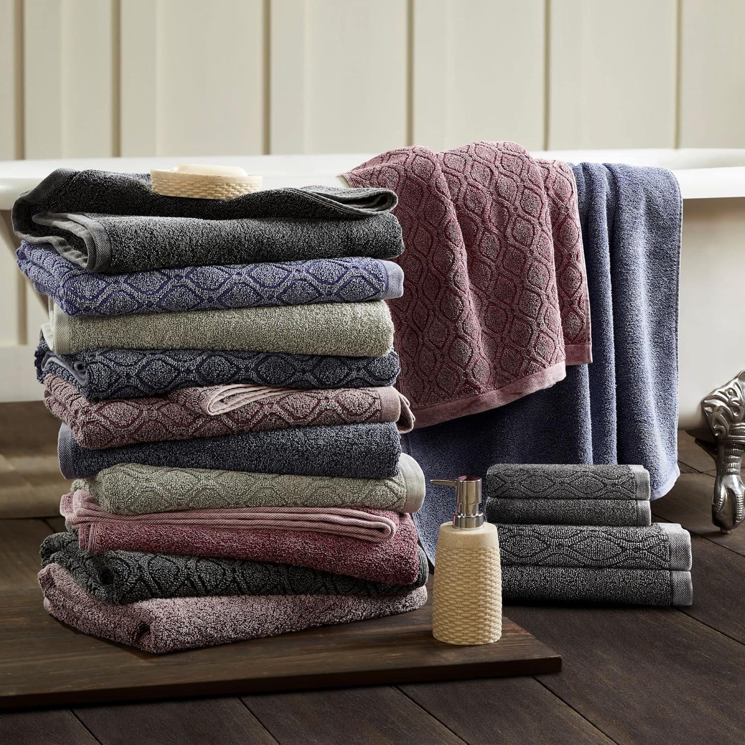 Superior Denim Wash 100% Cotton 550 GSM 6 Piece Bath Towel Set, 2 Face, 2 Hand, 2 Bath Towels, Ideal for Bathroom, Kitchen or Beach, Quick Dry, Jacquard & Solid, Mid-Weight, Navy Blue