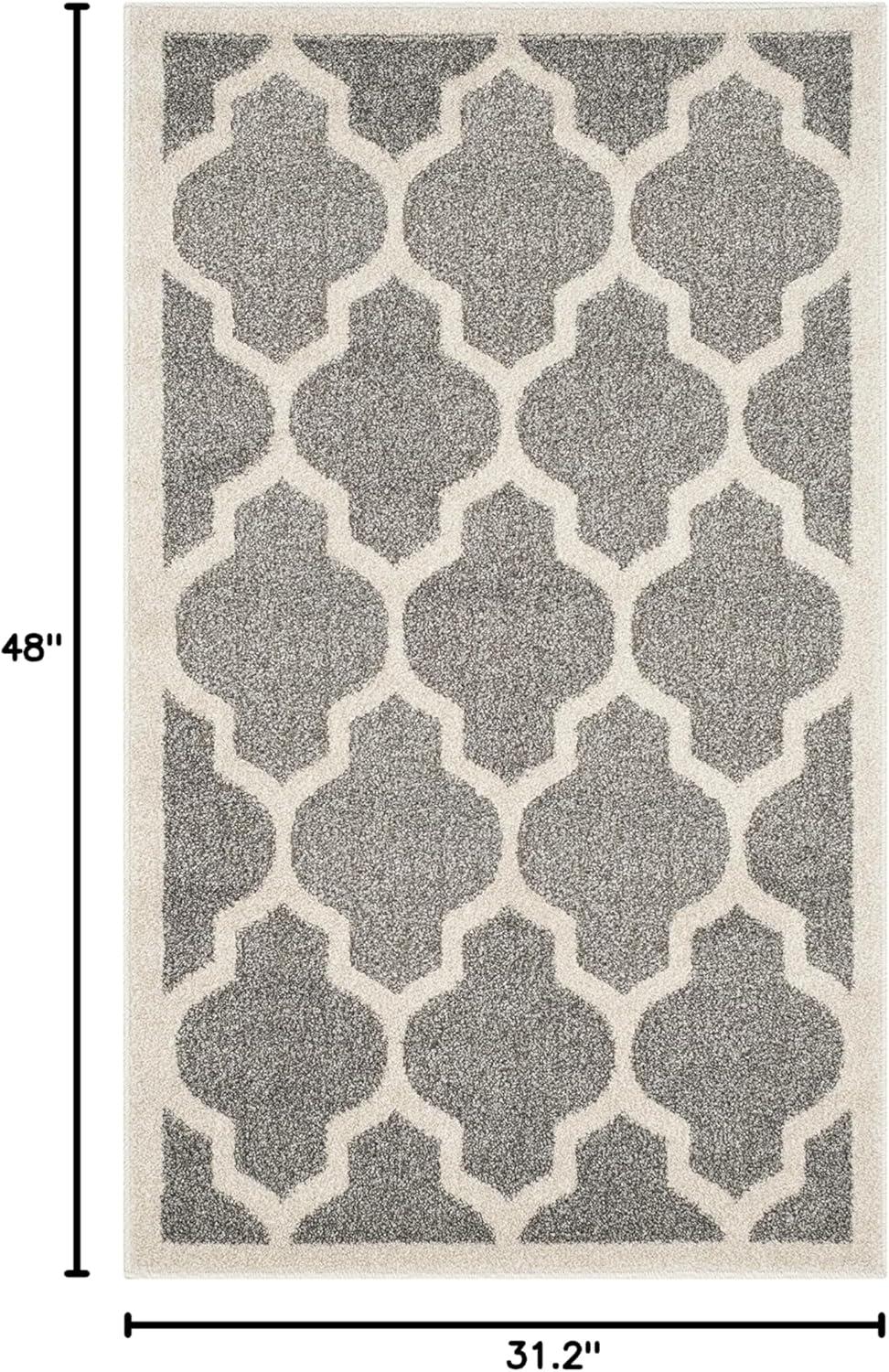 Dark Grey and Beige Geometric Synthetic Reversible Area Rug