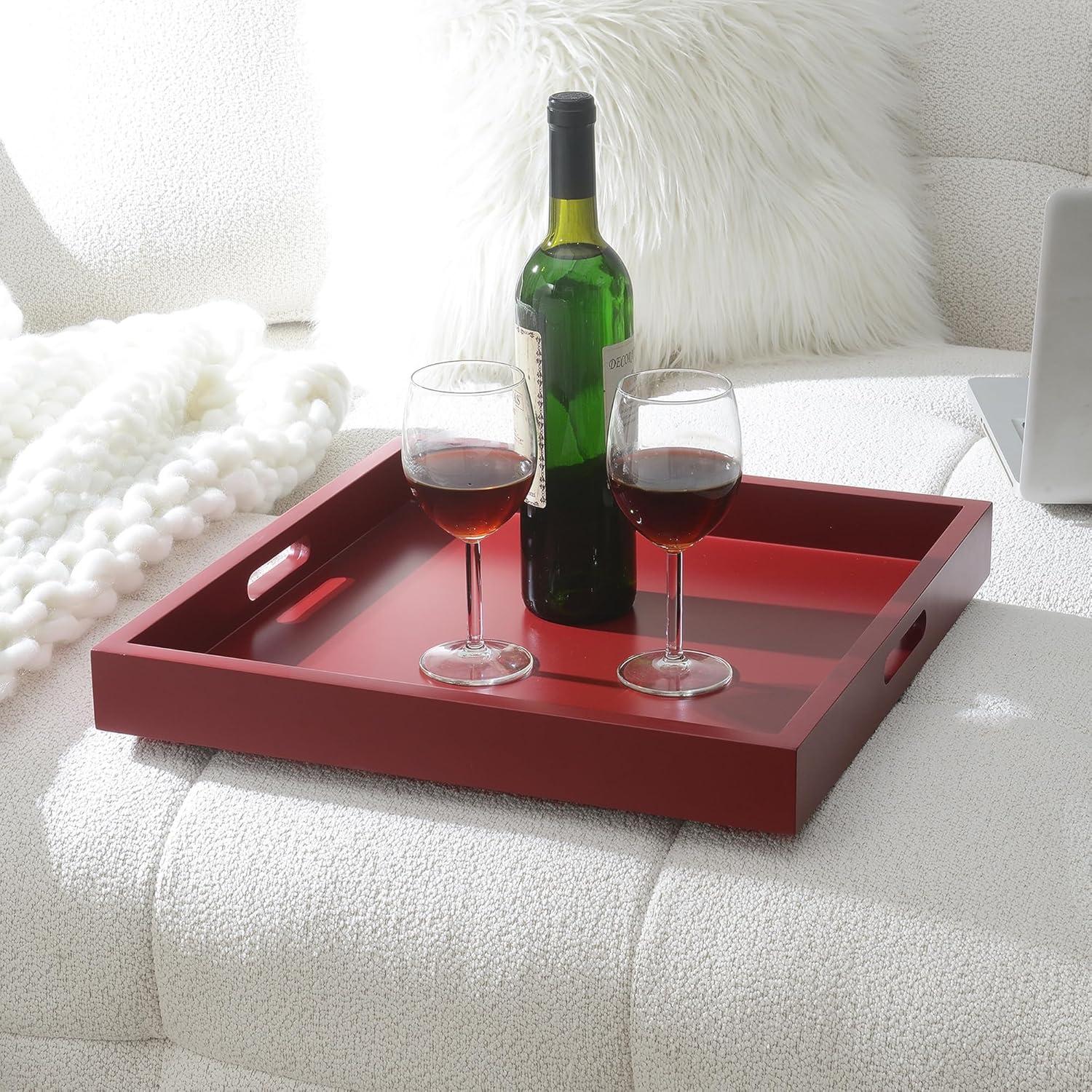 Convenience Concepts Palm Beach Tray in Red Wood Finish with Handles