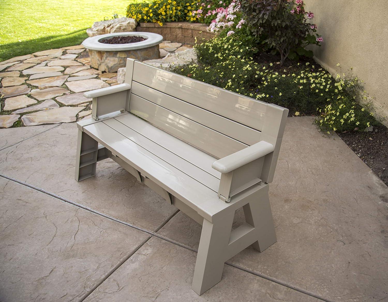 Transformable Tan Outdoor Bench-to-Table Resin Combo