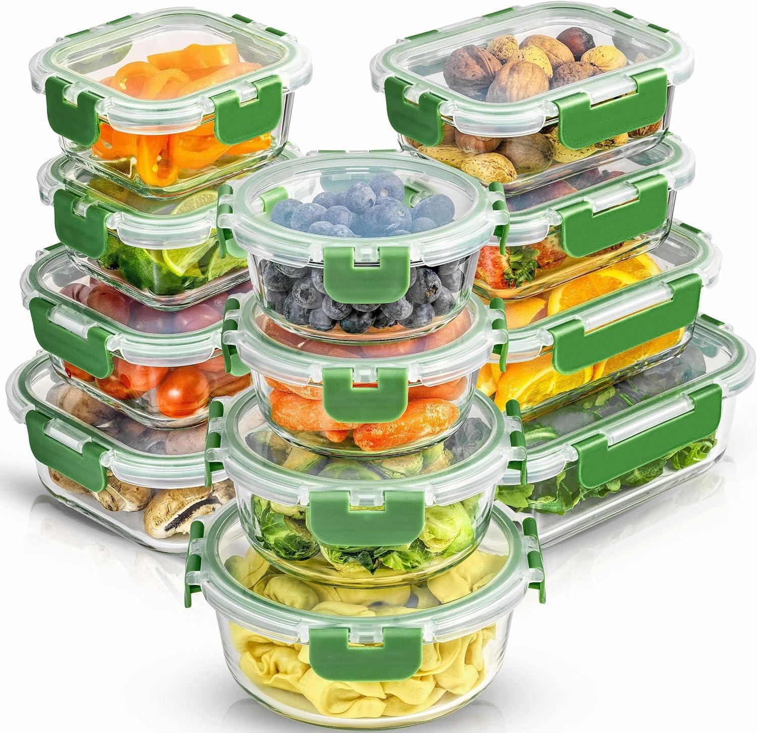 JoyFul by JoyJolt 24 Piece Glass Storage Containers with Leakproof Lids Set