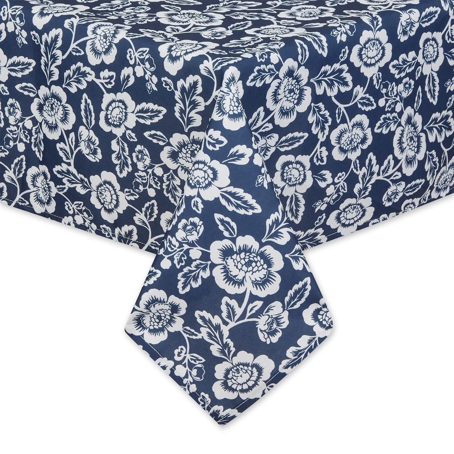 Design Imports Nautical Blue Floral Print Outdoor Tablecloth With Zipper 60X120