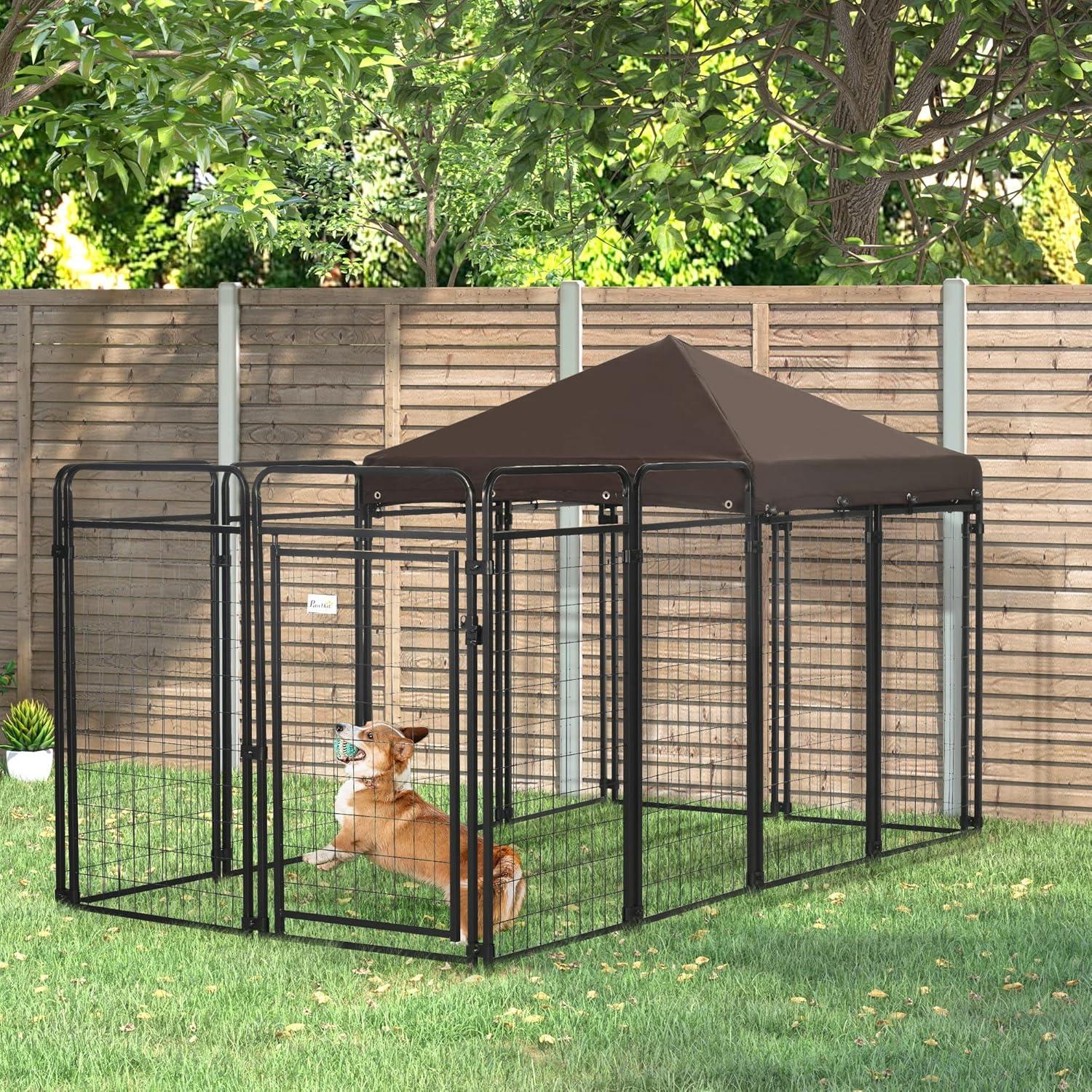 Large Black Outdoor Dog Kennel with Waterproof Canopy