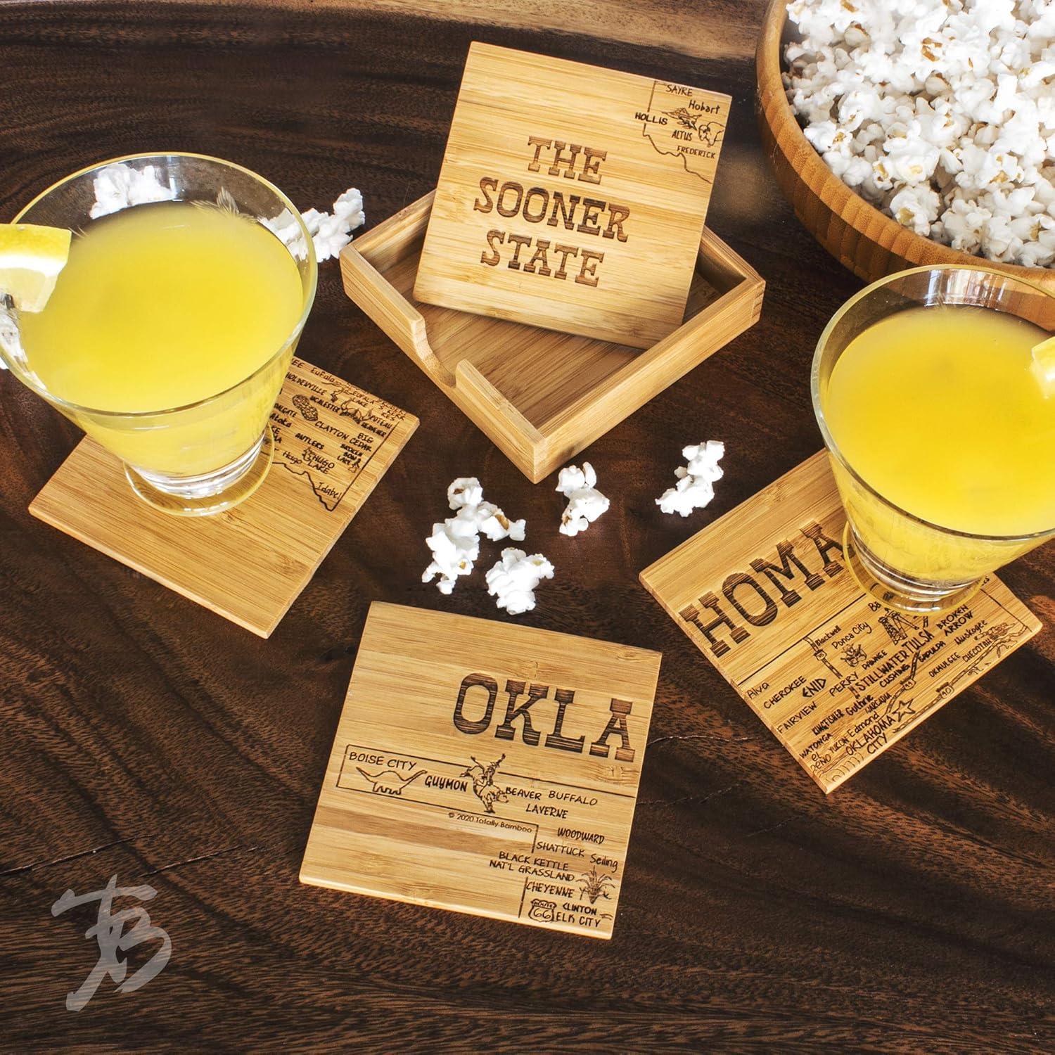 Oklahoma State Puzzle Bamboo Coaster Set with Case
