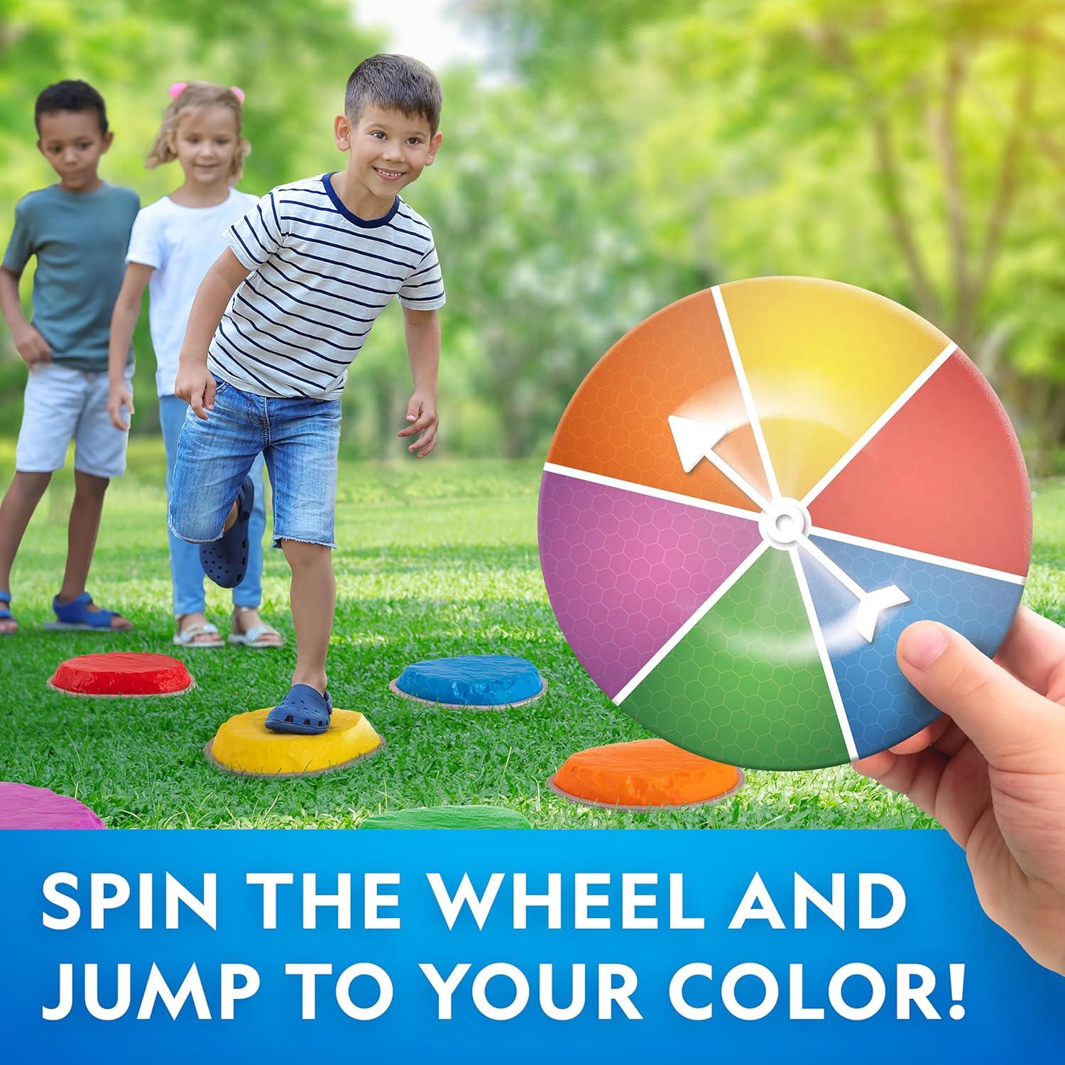 National Geographic Balance Stepping Stones for Indoor or Outdoor Play, Includes 7 Non-Slip Stepping Stones, Game Spinner and Instructions