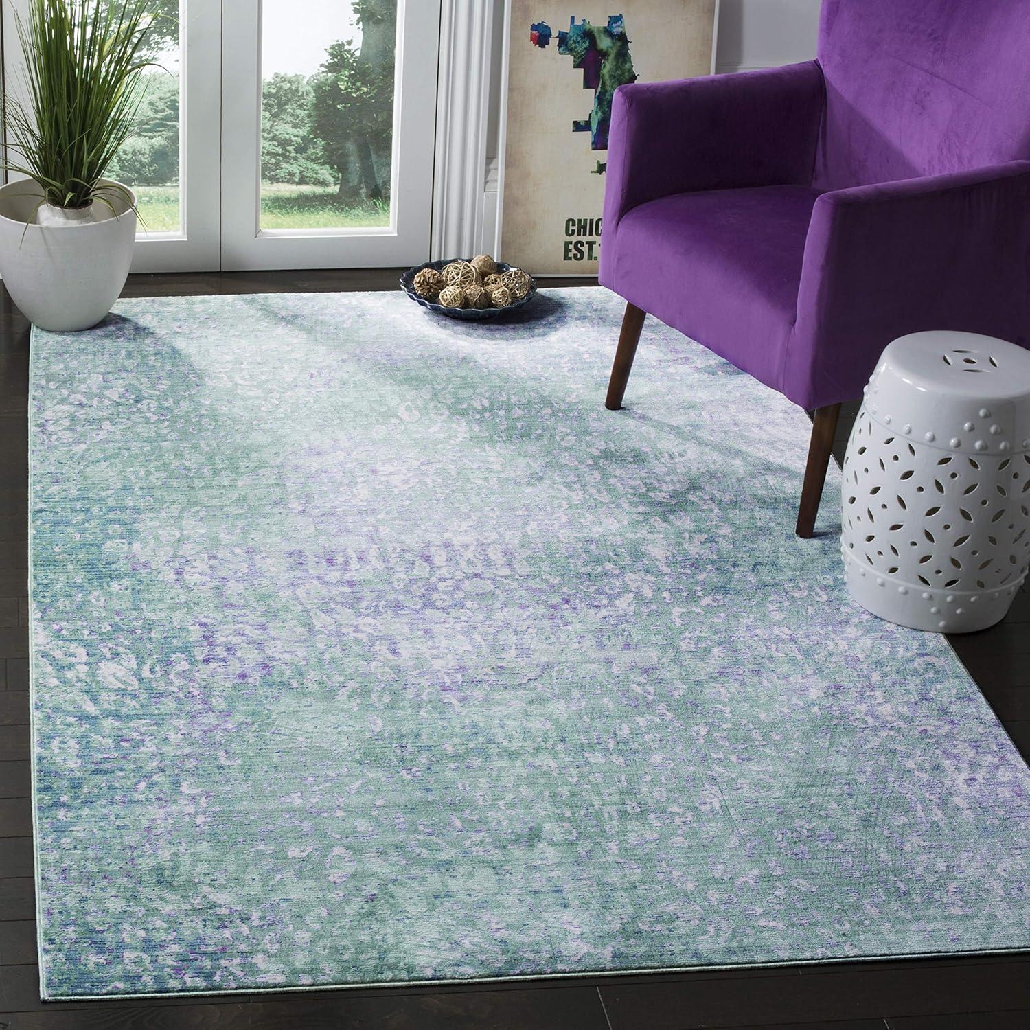 Mystique Blue and Multicolor Abstract Synthetic Area Rug