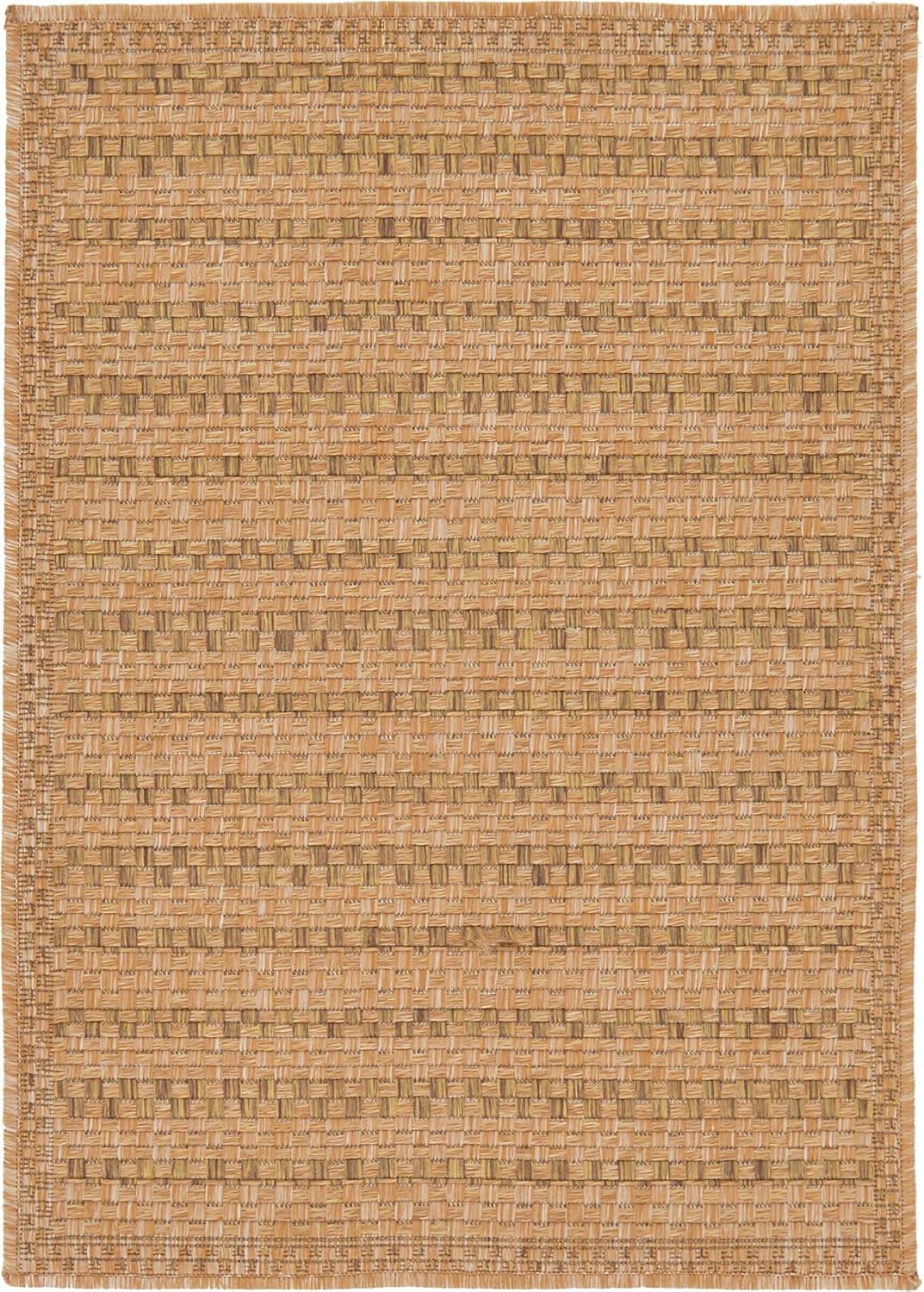 Unique Loom Outdoor Border Collection Area Rug - Checkered (2' 2" x 3' 1" Rectangle Light Brown)