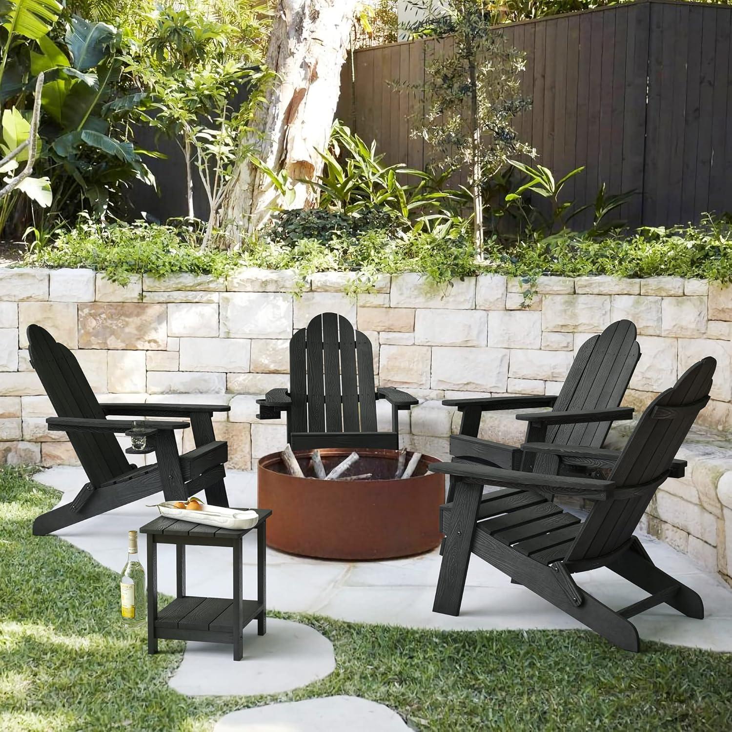 Emerico A Set Of 4 Adirondack Chairs, Foldable Poly Adirondack Chairs, Modern Plastic Adirondack Fire Pit Chairs, Suitable For Terraces, Porches, Decks, Swimming Pools, Gardens, And Backyards