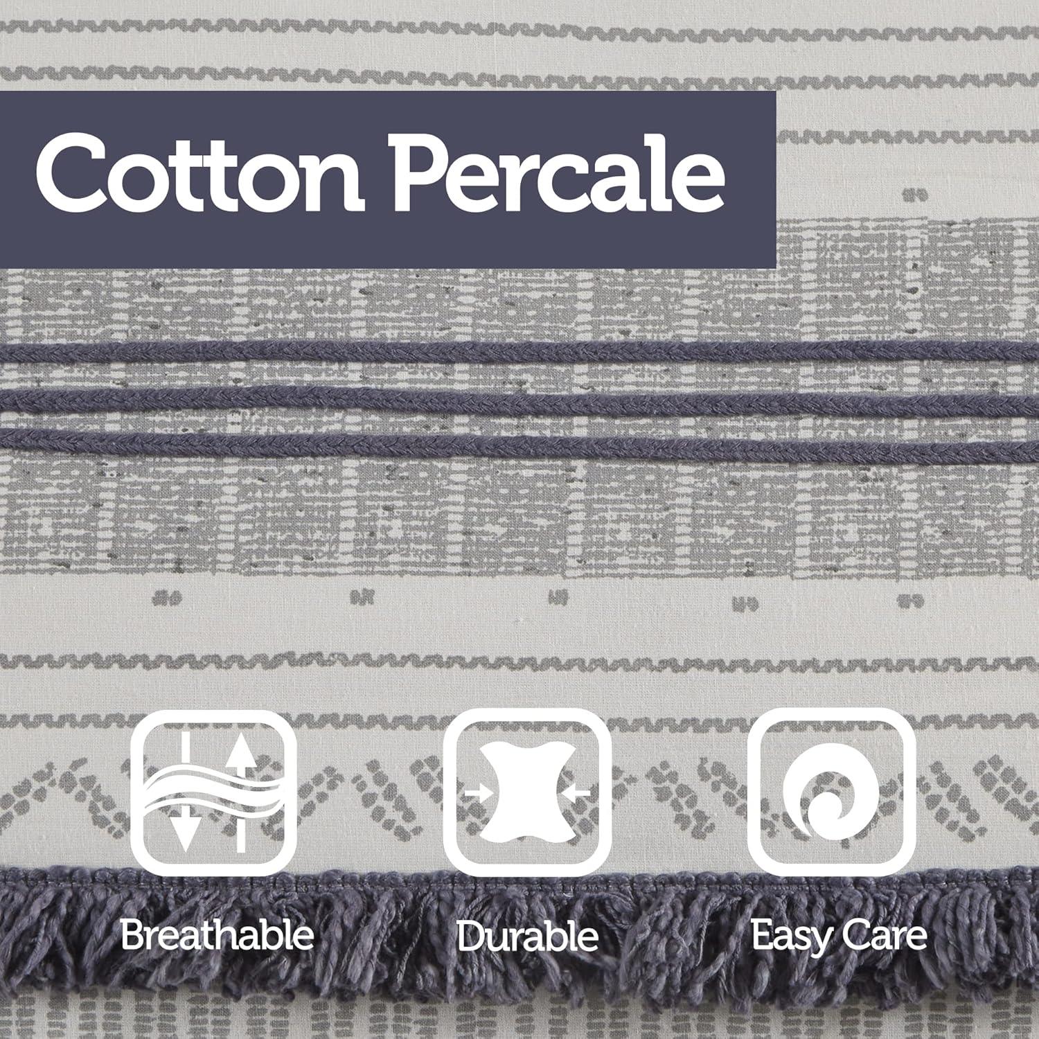 Ink+Ivy 3pc Full/Queen Cody Cotton Duvet Cover Set Gray/Navy: Woven Stripe, Lightweight, OEKO-TEX Certified