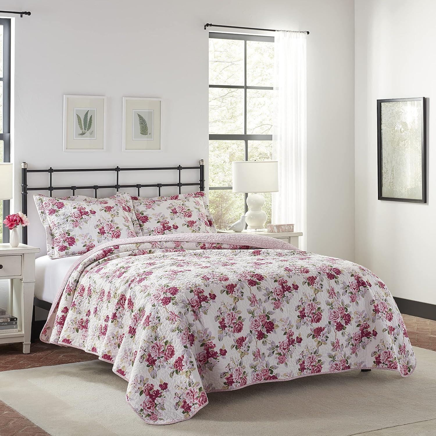 Laura Ashley Laura Ashley Lidia Cotton Reversible Pink Quilt Set