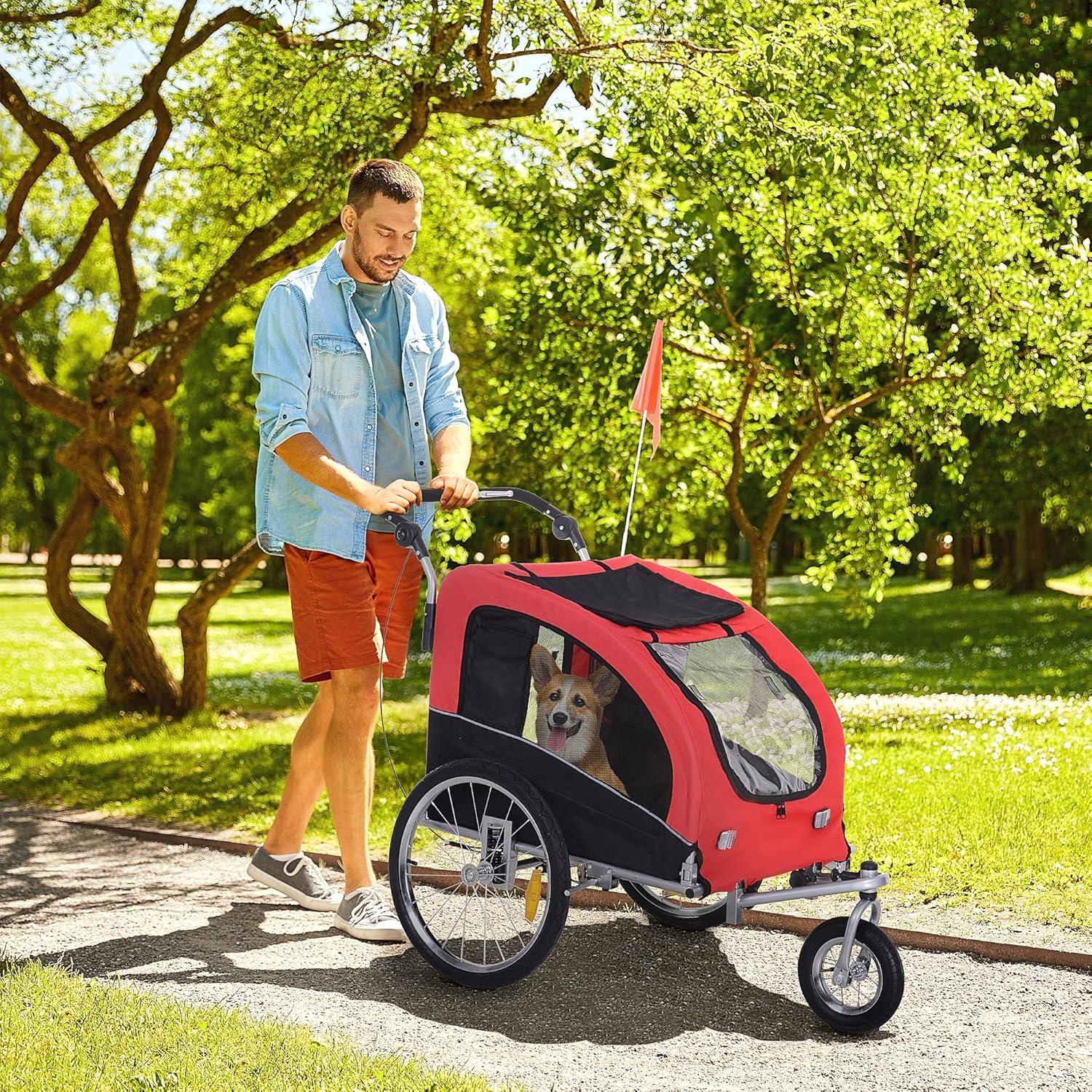 Aosom 2-In-1 Bicycle Trailer for Small Dogs with Canopy, Red