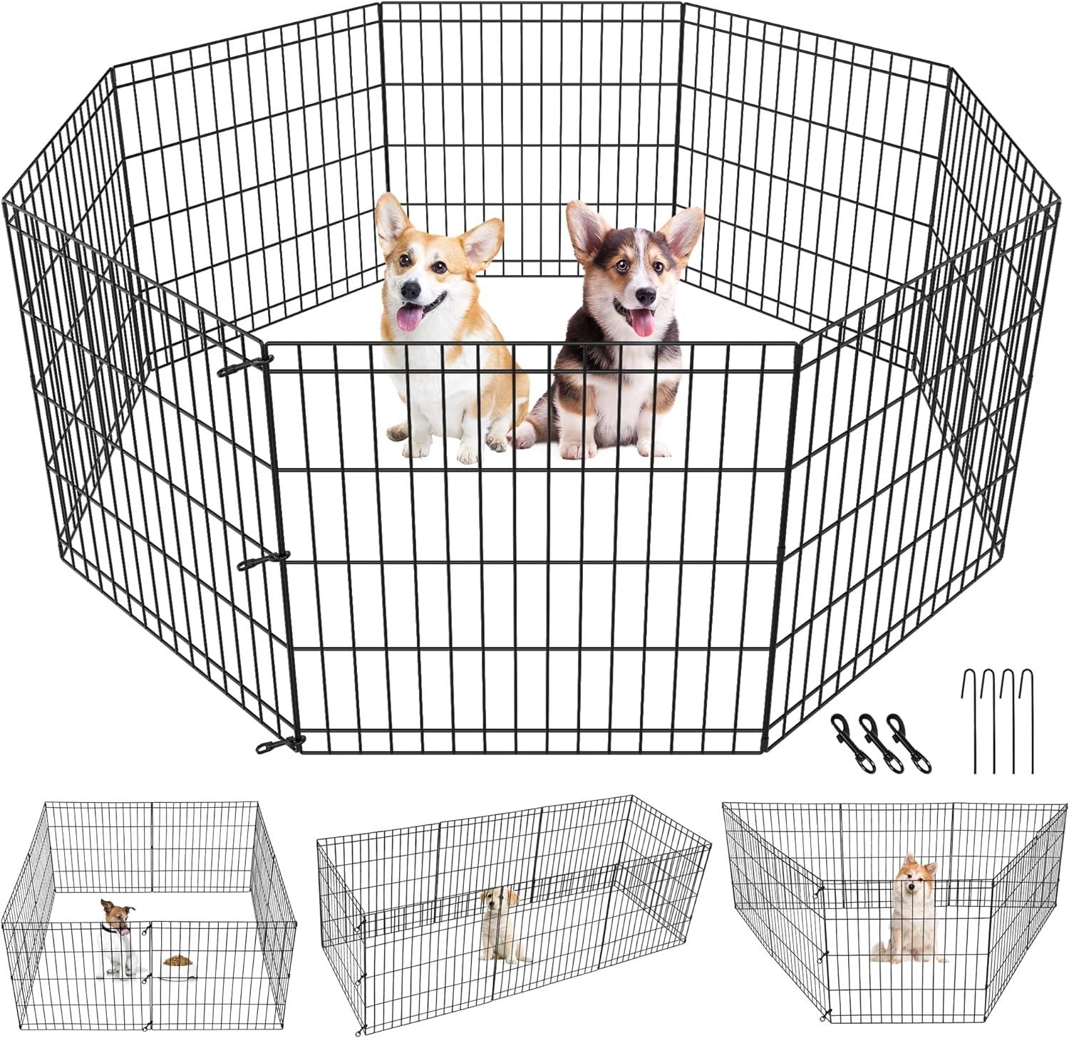 BestPet Puppy Pet Playpen 8 Panel Indoor Outdoor Metal Protable Folding Animal Exercise Dog Fence