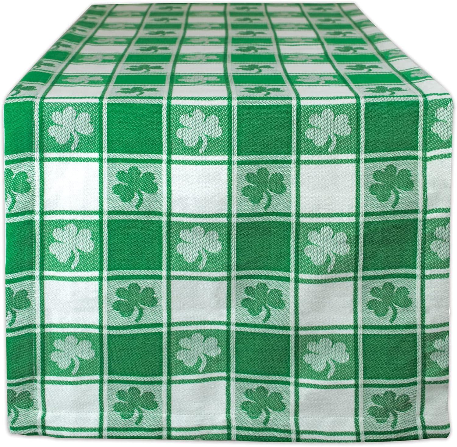 Green and White Cotton Shamrock Check Table Runner 14x72