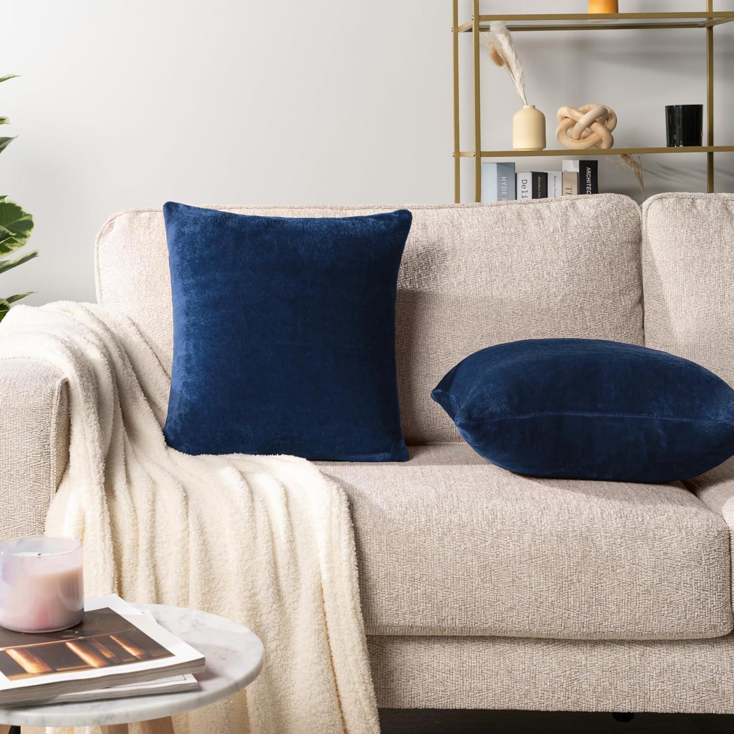 PAVILIA Set of 2 Throw Pillow Covers, Decorative Velvet Square Cushion Cases for Bed Sofa Couch Bedroom Living Room, Navy Blue/20 x 20