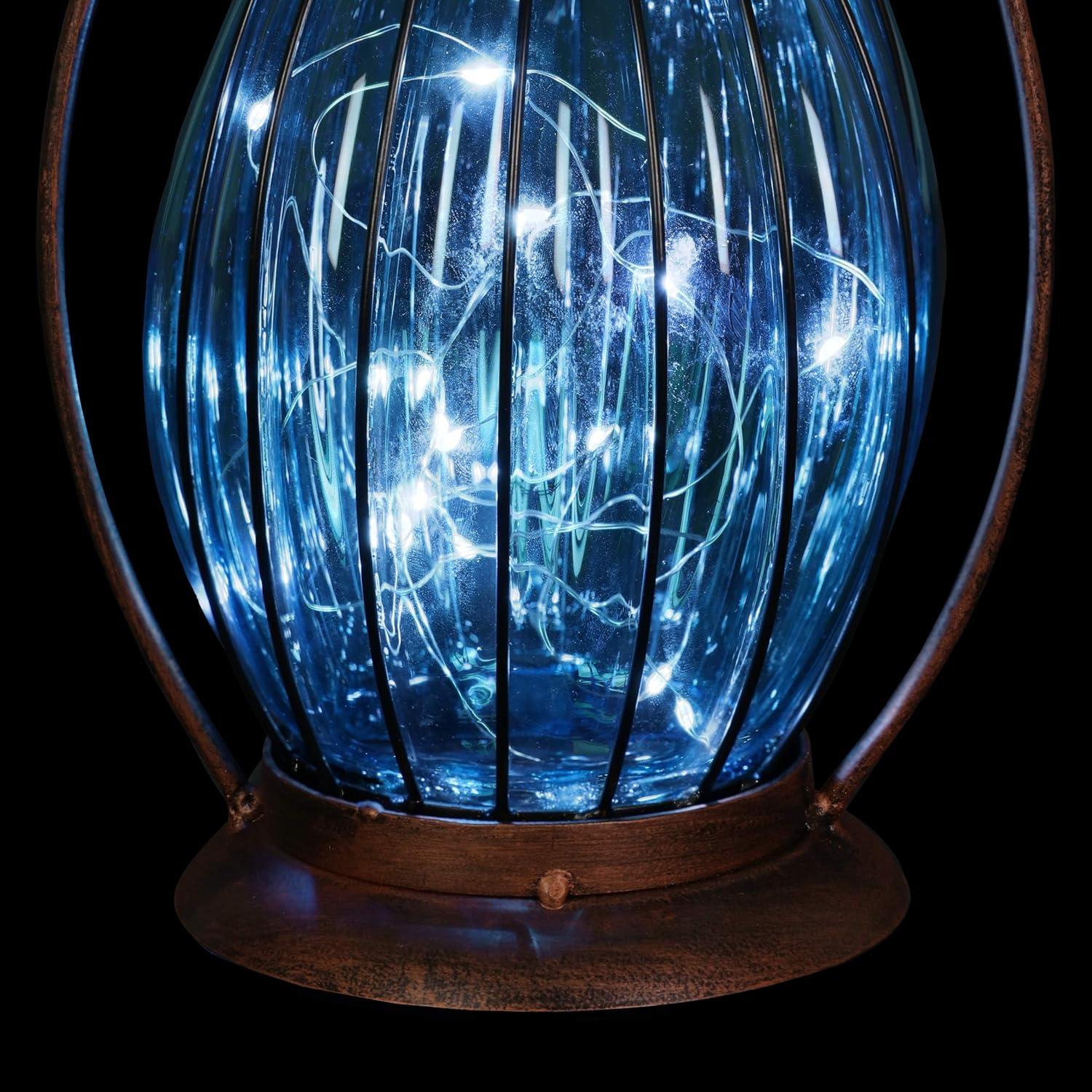Exhart Exhart Solar Antique Metal and Glass Accent Lantern with Fifteen LED Fairy Firefly String Lights, 7 by 14"