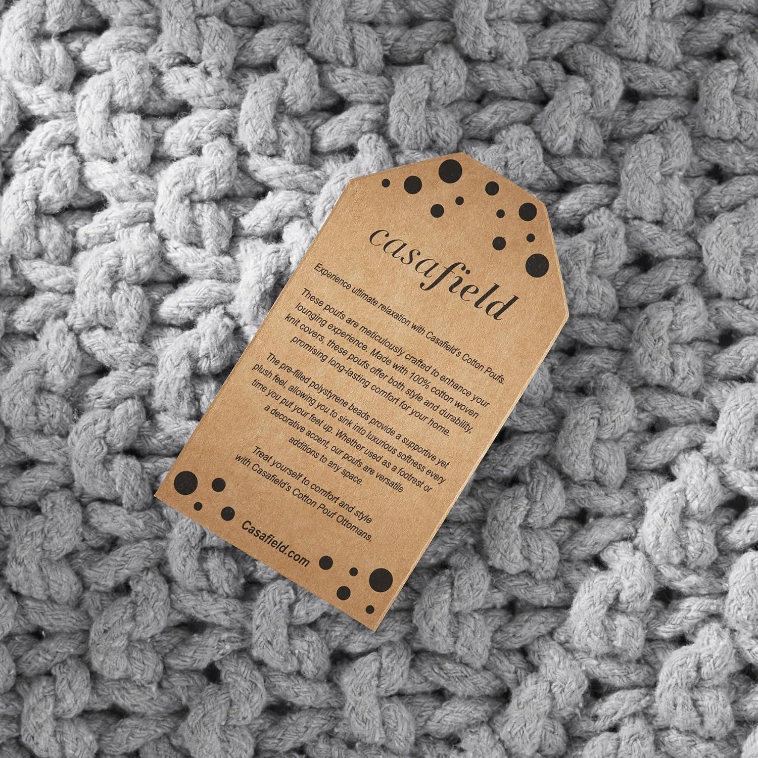Casafield Square Pouf Ottoman, Light Gray - 18.5" W x 18.5" D x 14.5" H Cotton Knit Foot Stool - Boho Floor Pouffe for Living Room