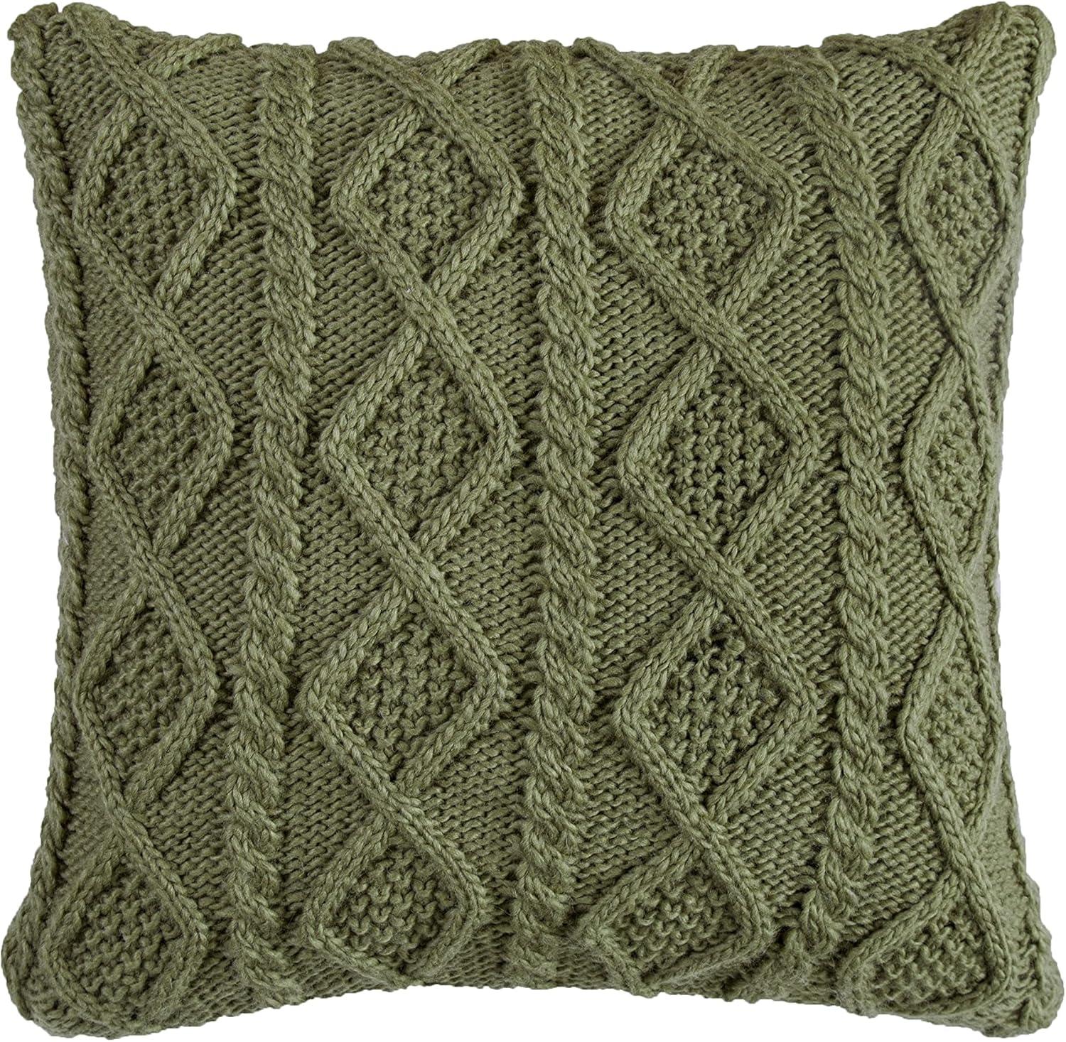 HiEnd Accents Cable Knit Wool Solid Textured Sweater Square 18x18 inch Classic Lodge Throw Pillow & Insert