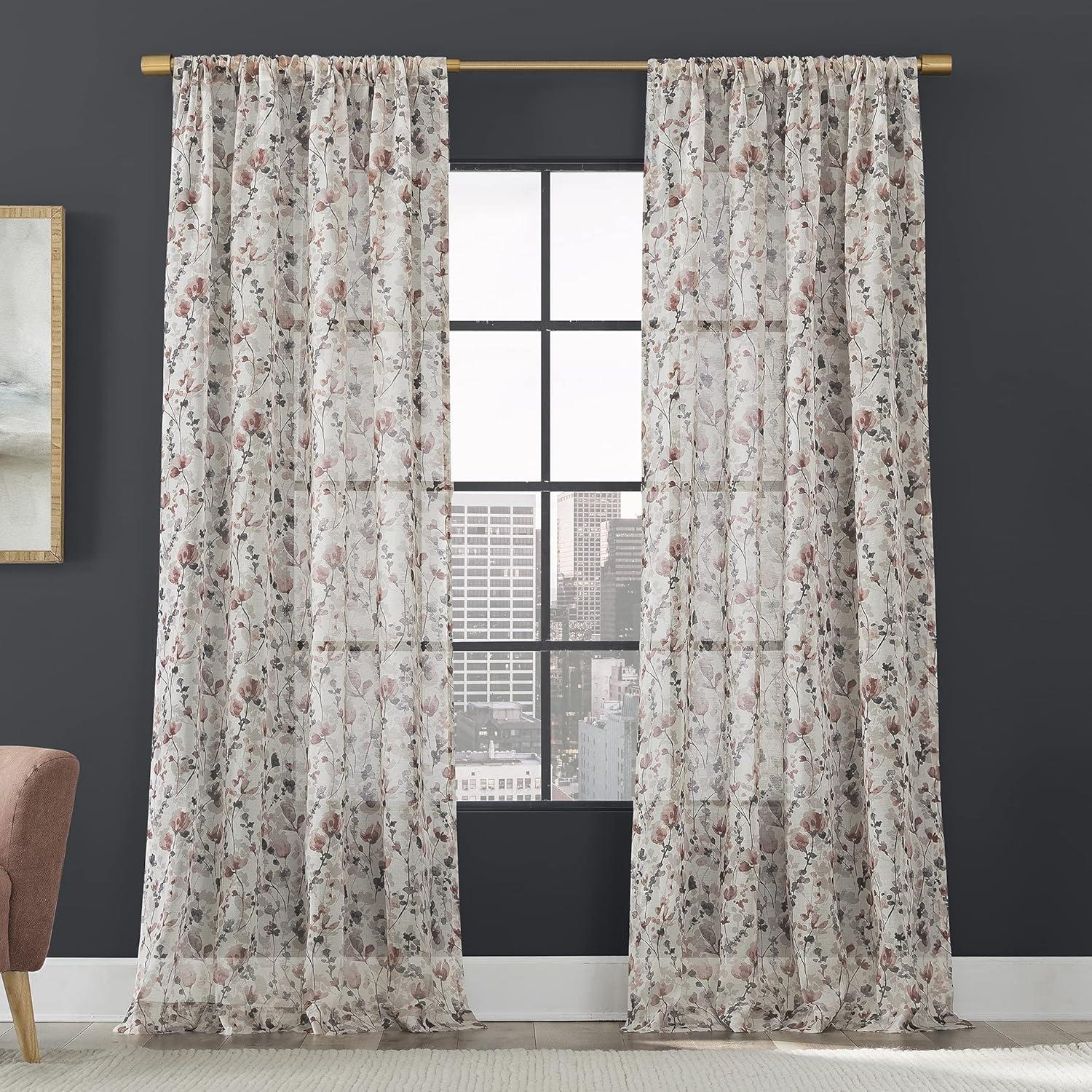 Scott Living Jessa Linen Blend Floral Semi-Sheer Rod Pocket Single Curtain Panel & Reviews | Wayfair
