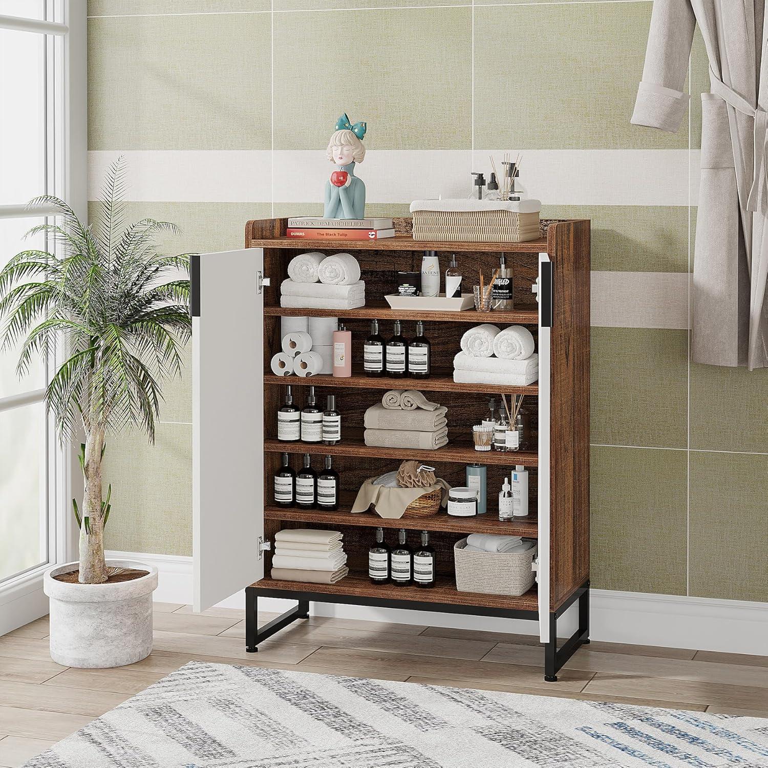 Everly Quinn 5-Tier Shoe Cabinet with Doors, 20-25 Pairs