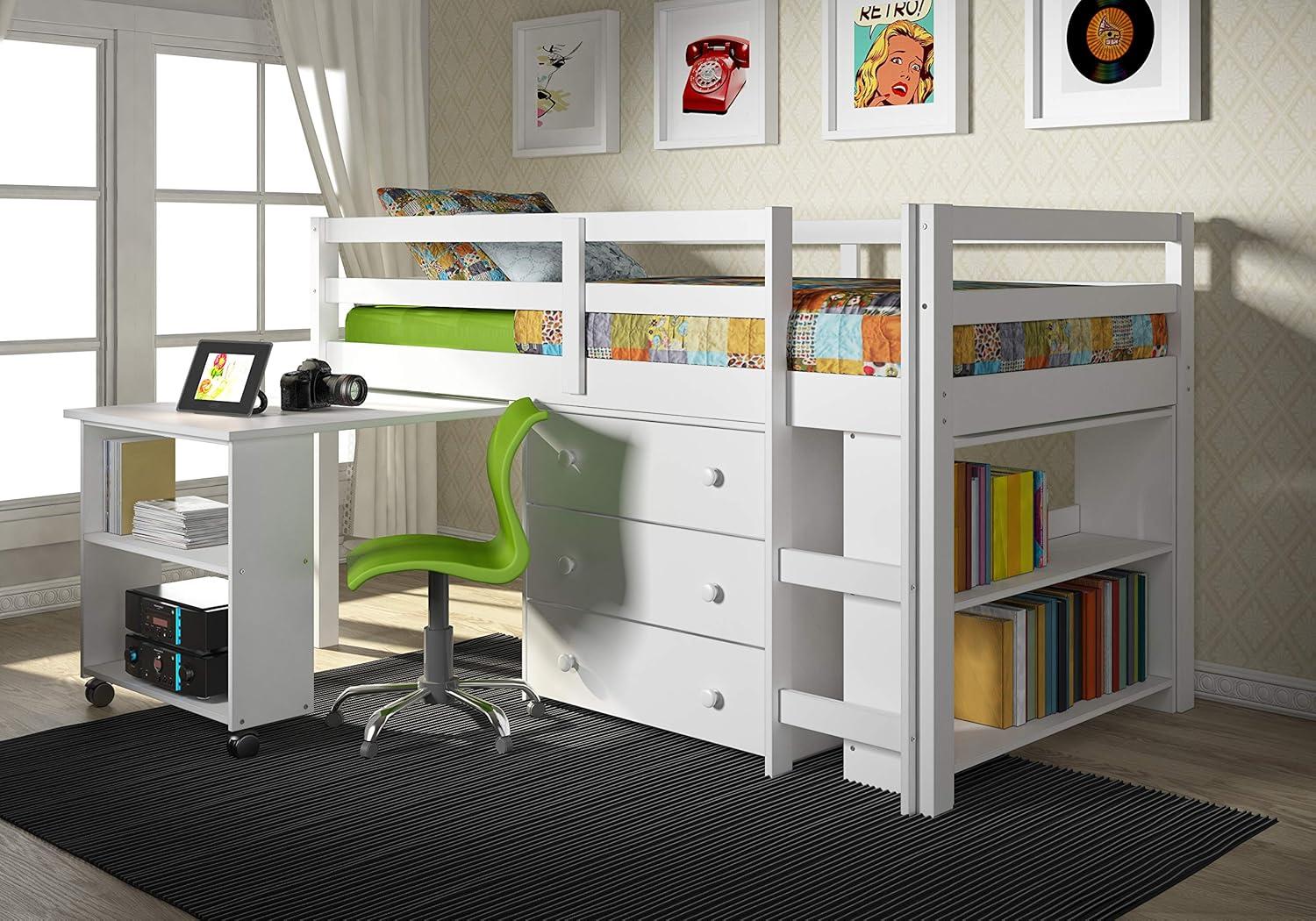 Donco Kids Study & Sleep Twin White Low Loft Bed