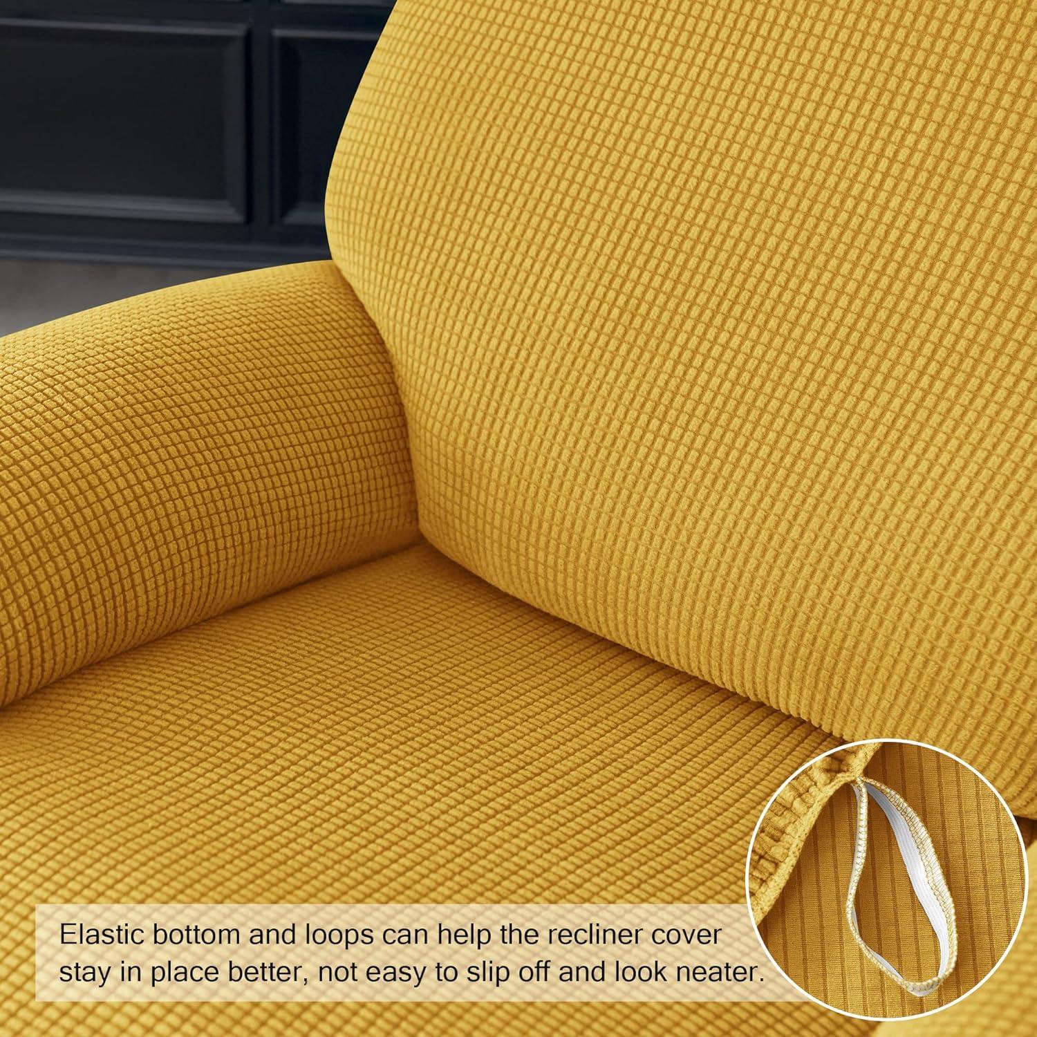 Stretch Recliner Cover, 4-Piece Sofa Covers Thick Single Seat Couch Cover Soft Jacquard Recliner Slipcover (Yellow)