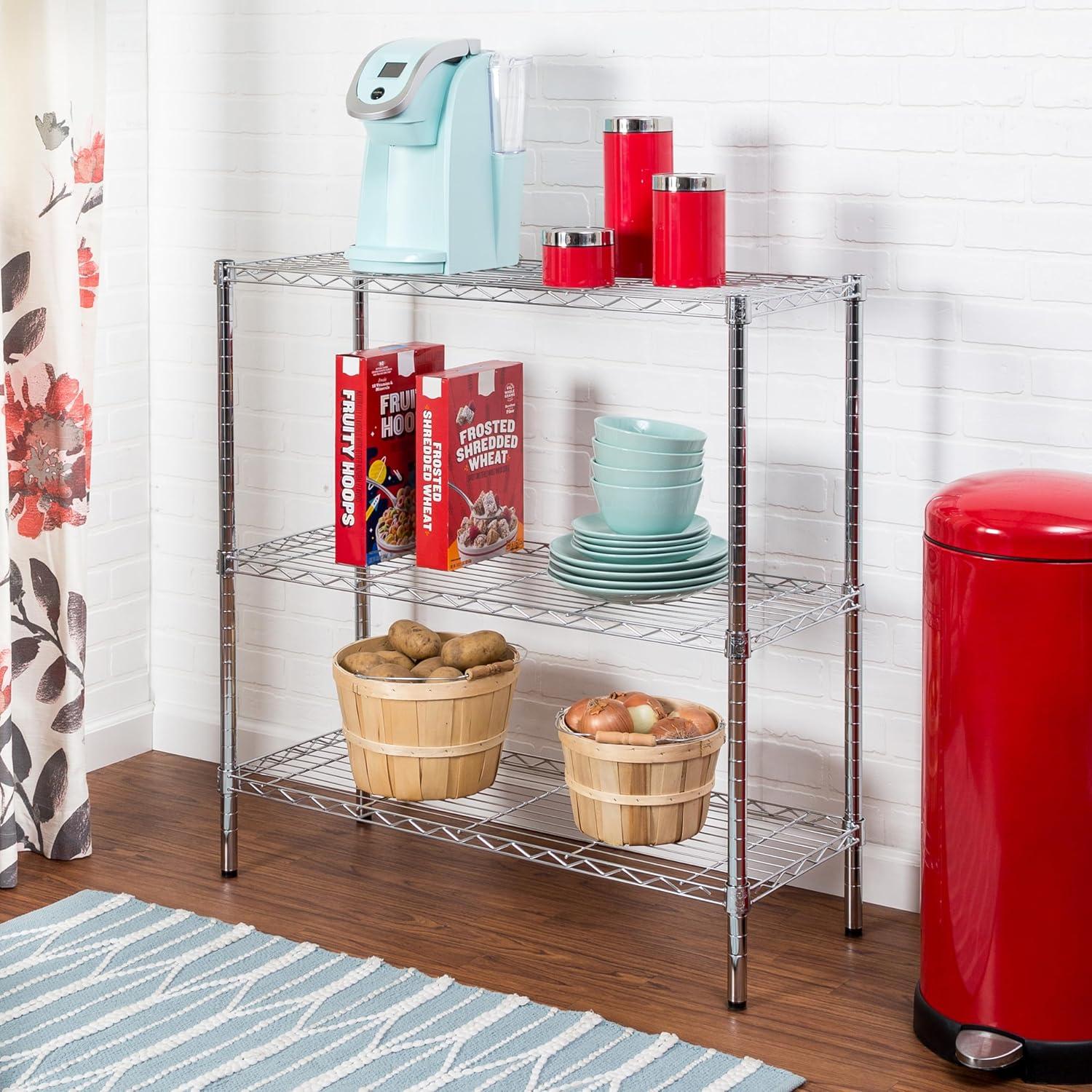 Honey-Can-Do 3-Shelf Steel Heavy Duty Adjustable Storage Shelves, Chrome, Holds up to 200 lb per Shelf