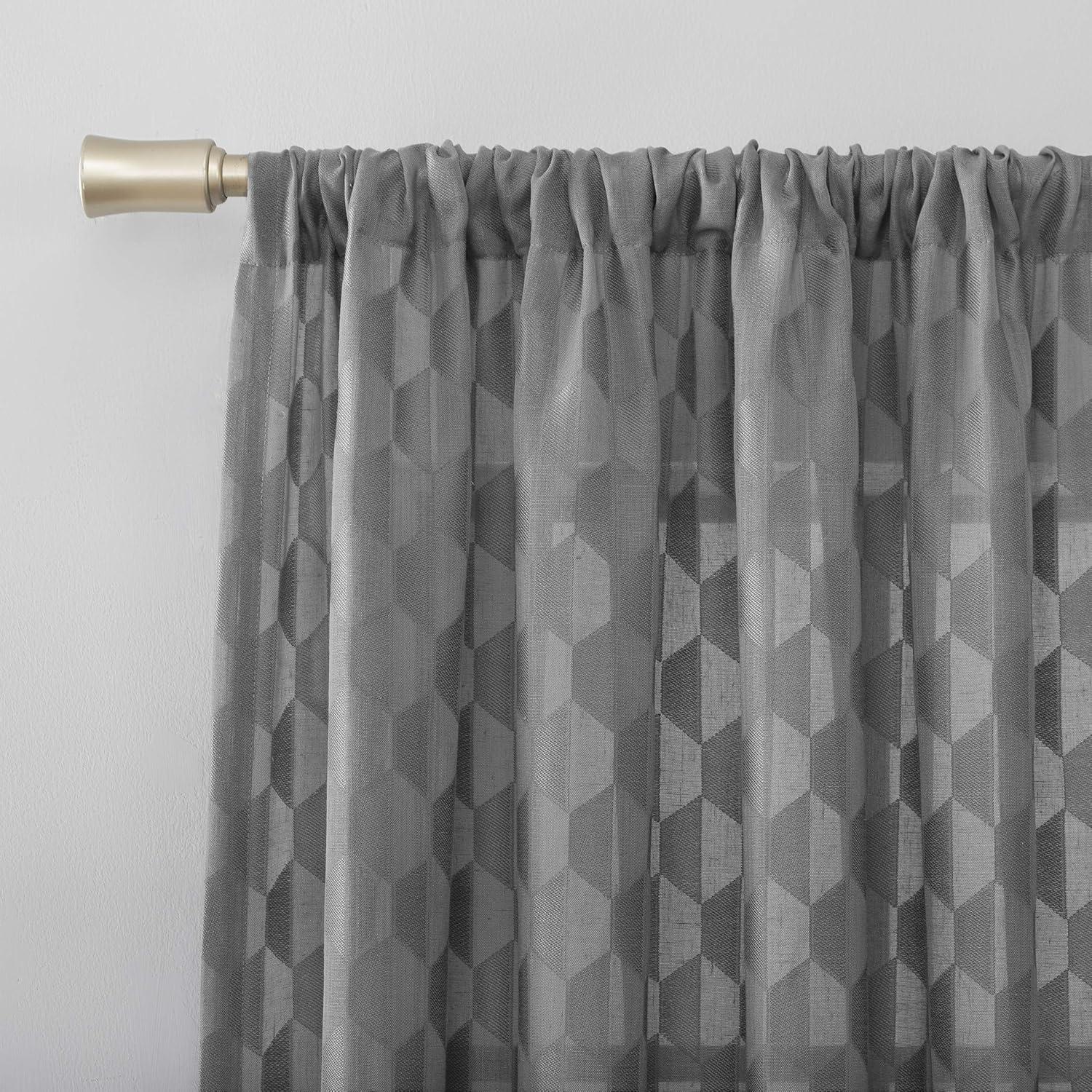 Scott Living Verge Geometric Clipped Jacquard Semi-Sheer Rod Pocket Curtain Panel