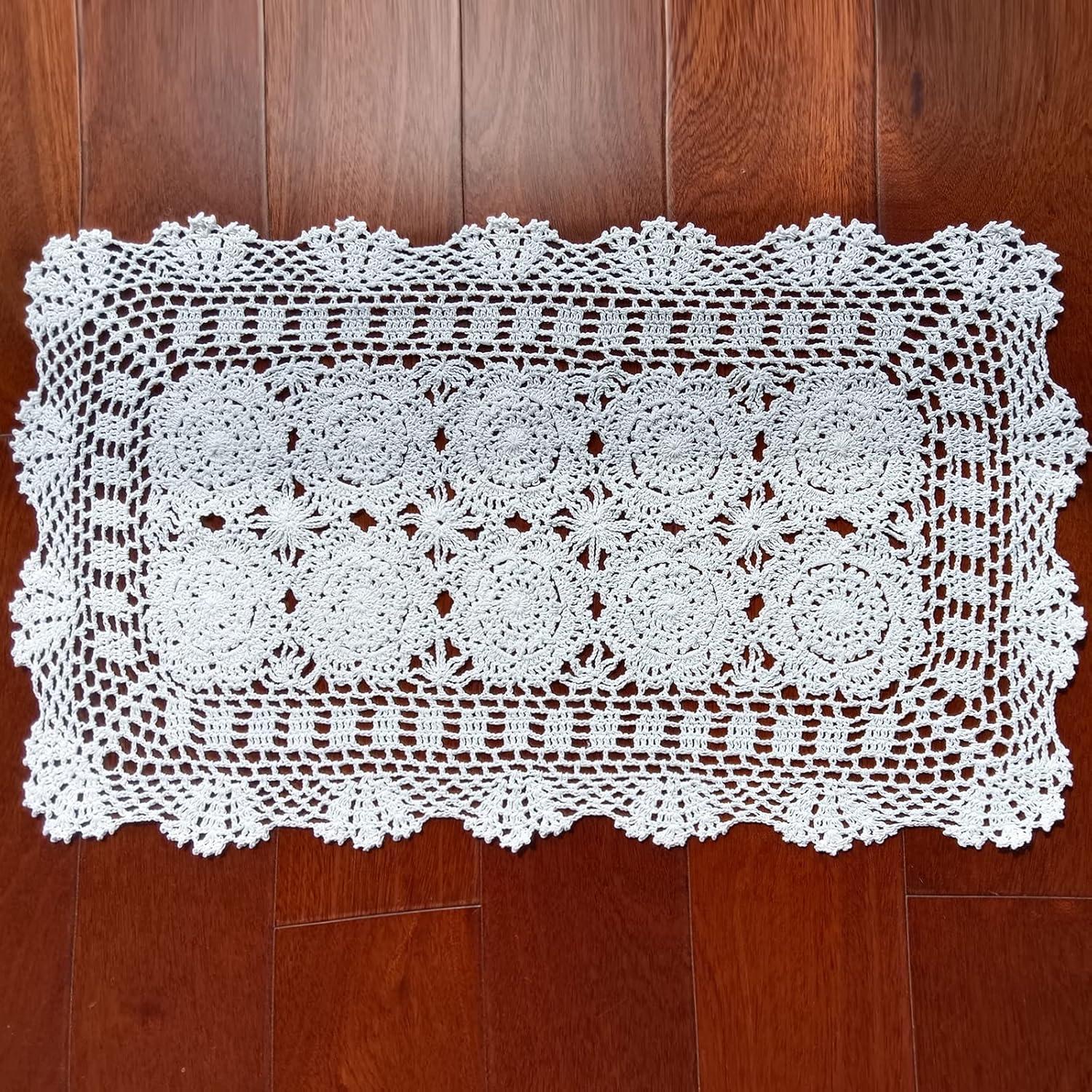 Phantomon Lace Table Runner Rectangular Table Cover Cloth Handmade Crochet Floral Placemats 100% Cotton (Floral Beige, 15x28Inch)