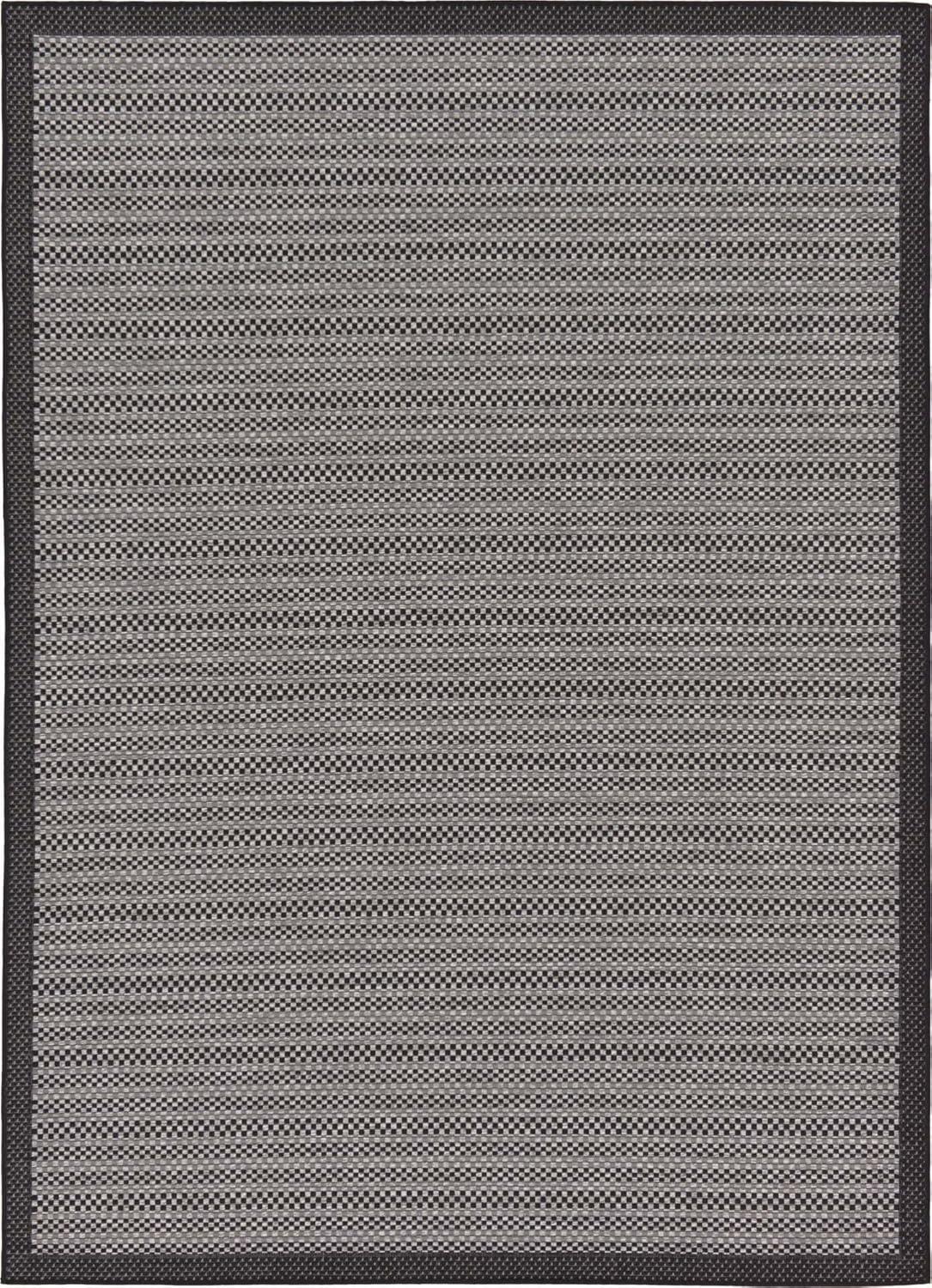 Gray and Black Striped Synthetic Outdoor Area Rug