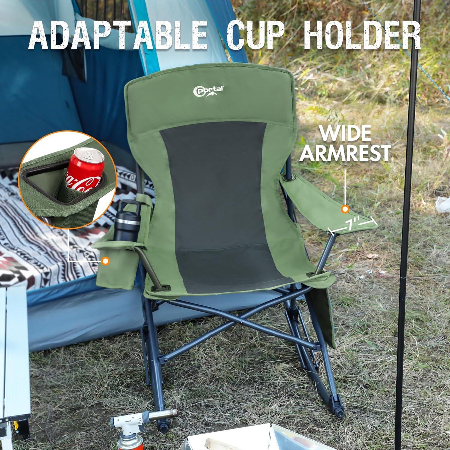 Green Folding Portable Rocking Chair with Cup Holder