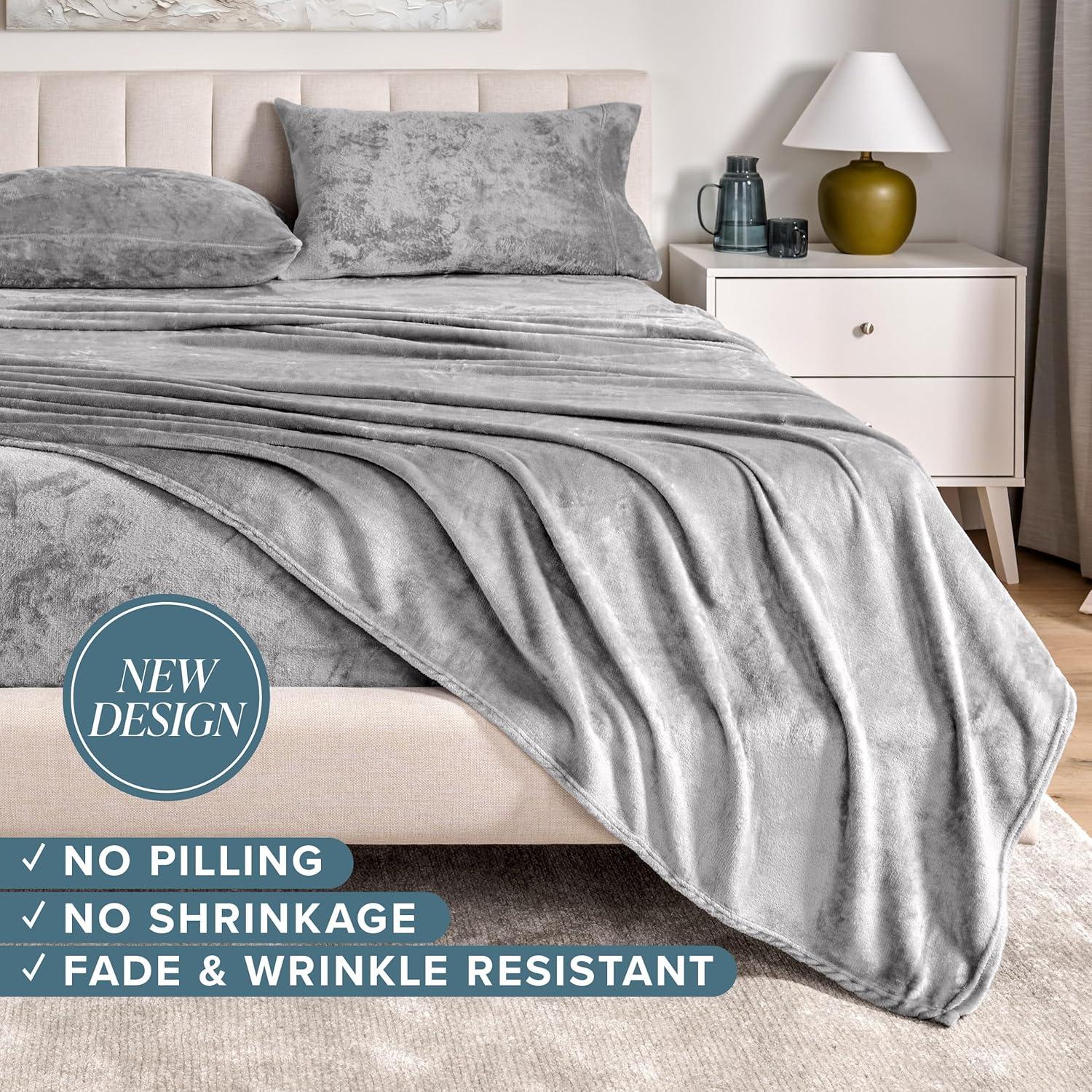 Velvety Soft Microplush Fleece Light Grey Twin XL Sheet Set by Bare Home