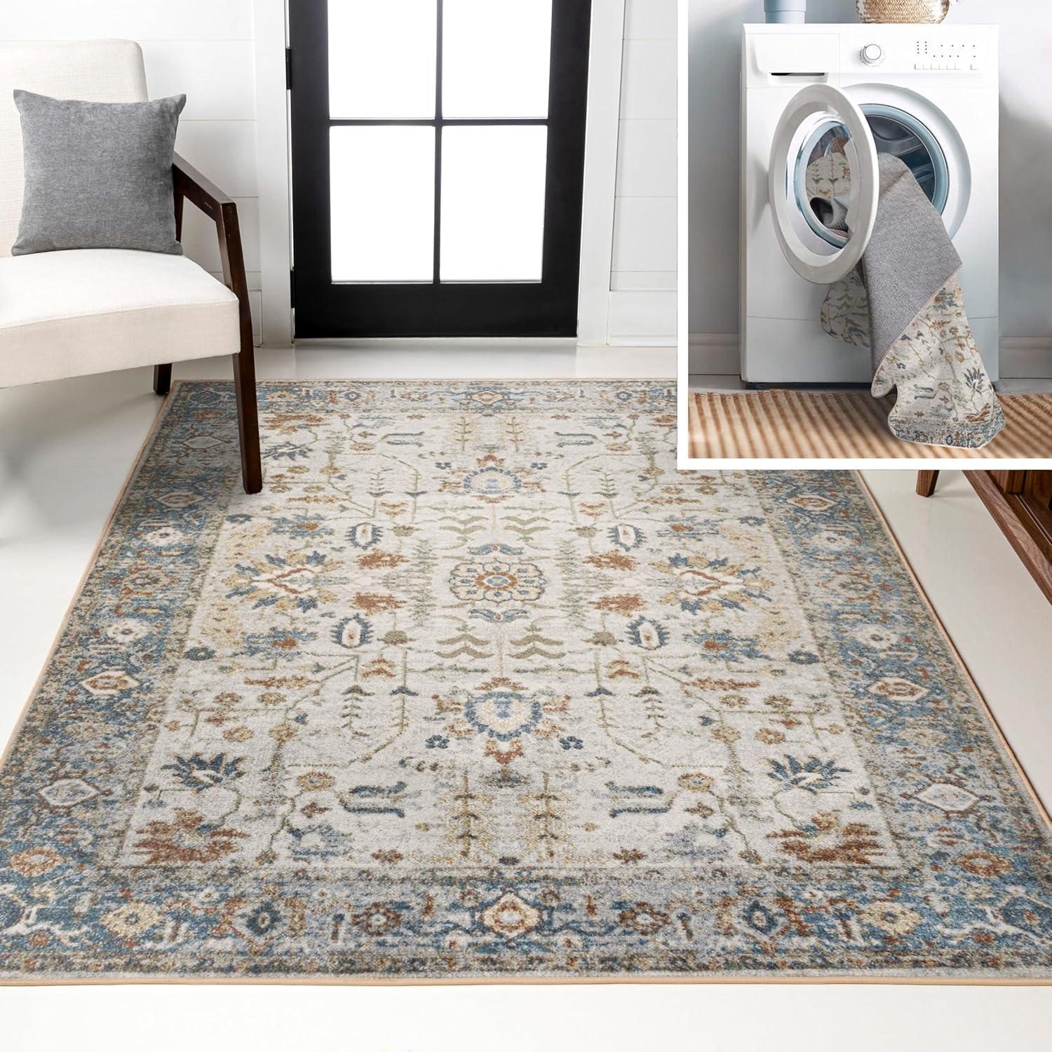 JONATHAN Y Hiero Persian Border Low-Pile Machine-Washable Cream/Terra 8 ft. x 10 ft. Area Rug