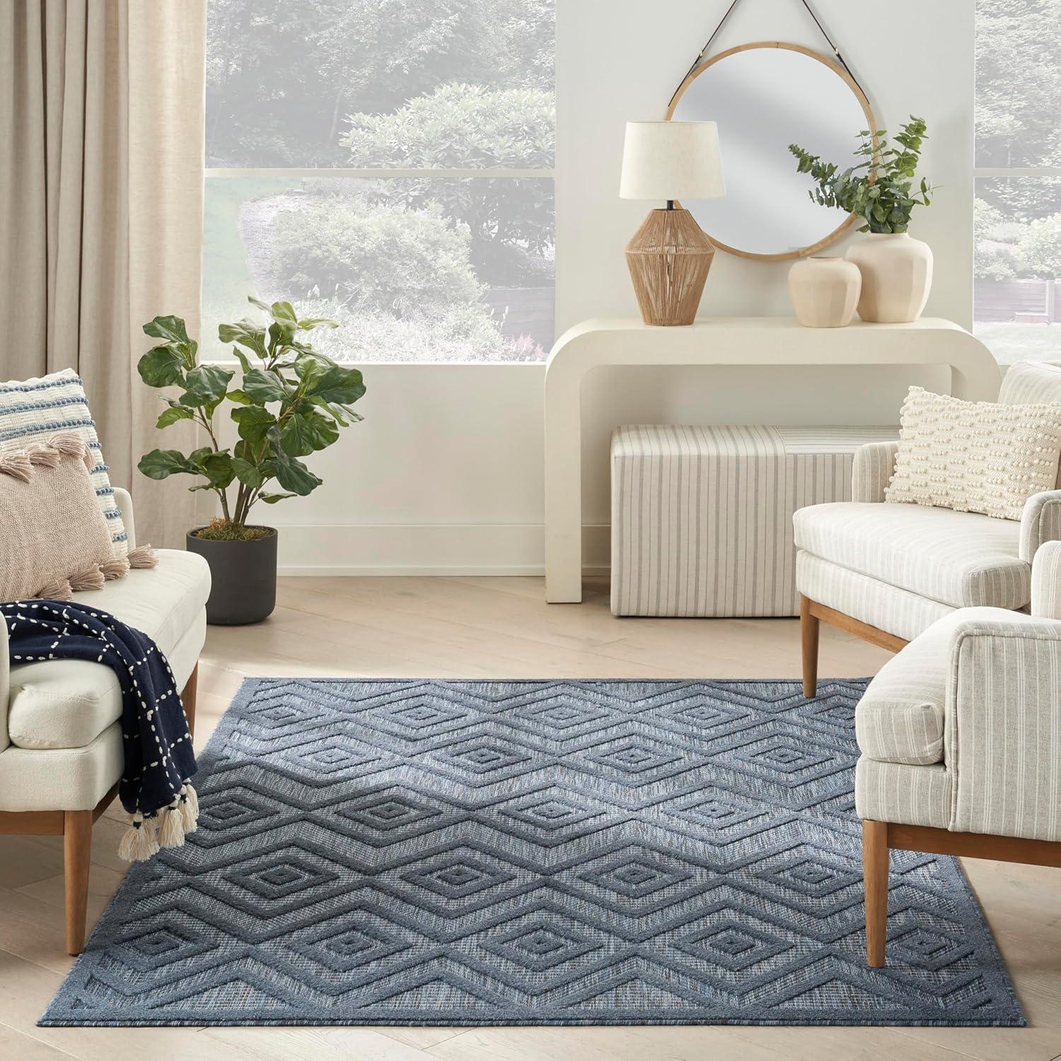 Foundry Select Versatile Diamond Navy Blue Indoor/Outdoor Area Rug