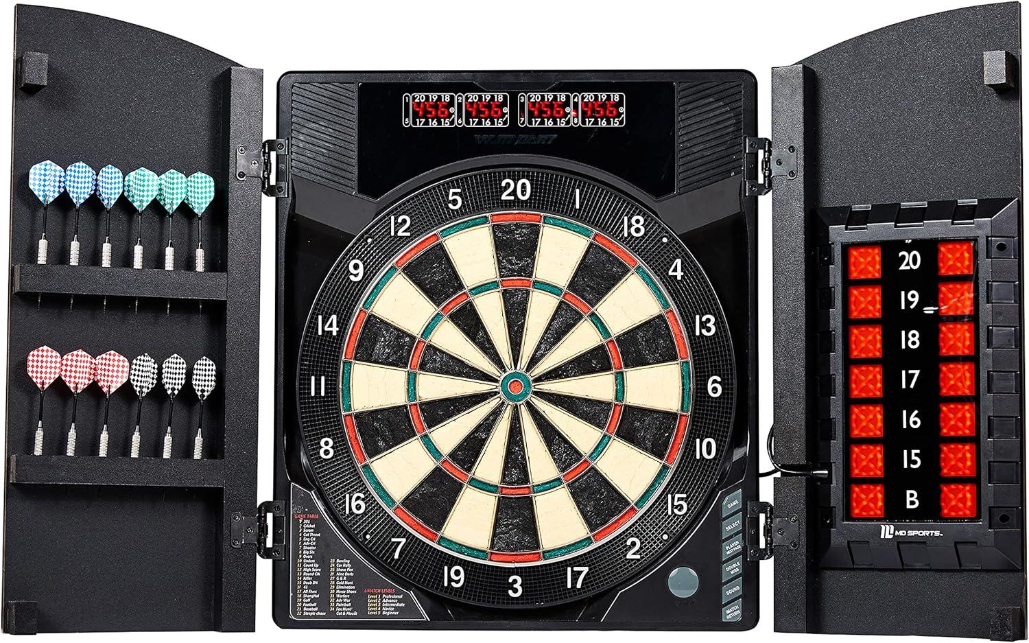 Bristlesmart Smart Dartboard Cabinet with Digital X/O Cricket Scorekeeping and Steel Tip Darts by MD Sports