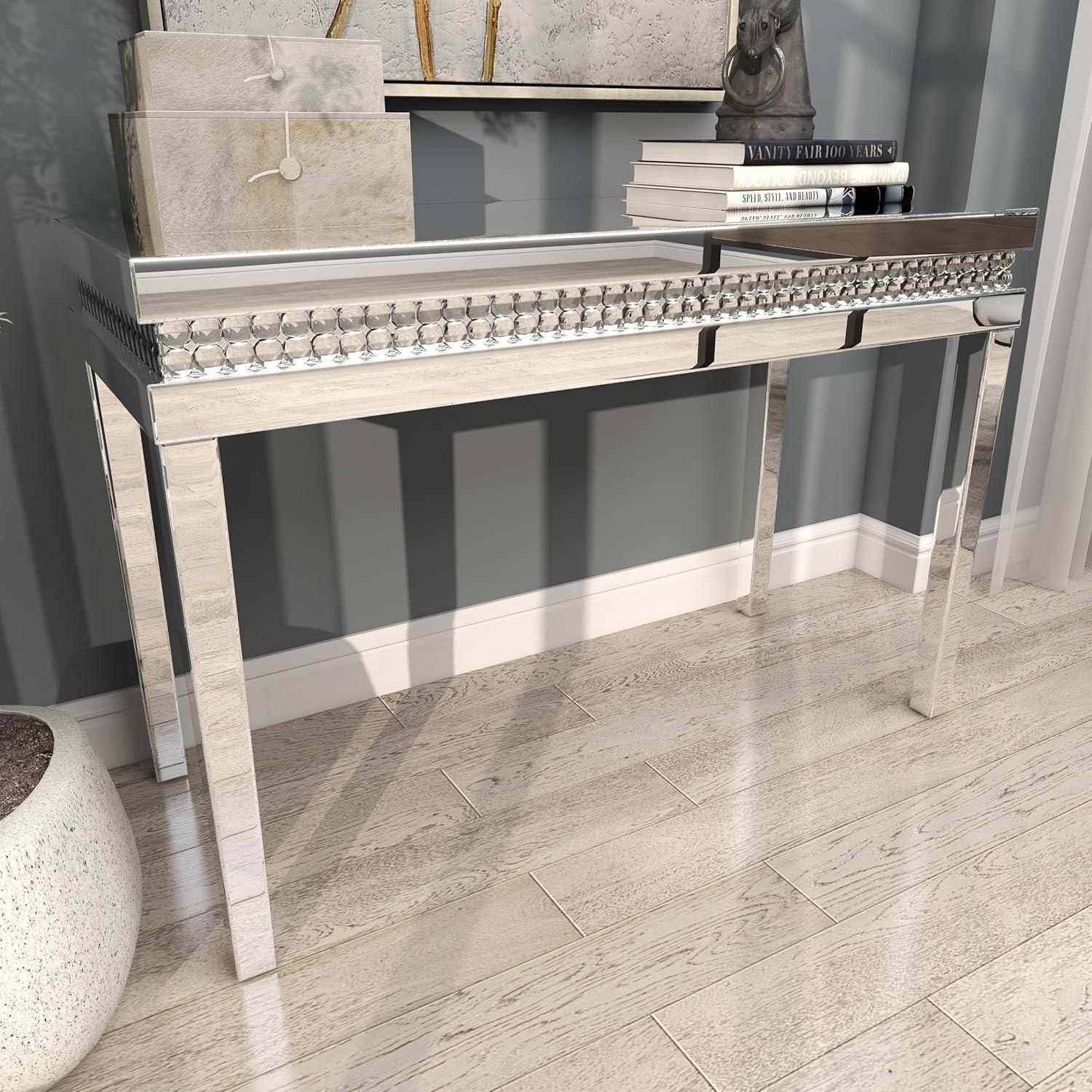 DecMode 47" x 32" Silver Glass Mirrored Console Table, 1-Piece