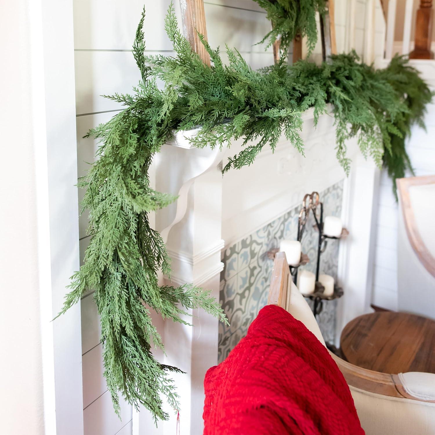 72" Faux Cedar Christmas Garland - Realistic, Extra Full Cedar for Mantle & Stairs
