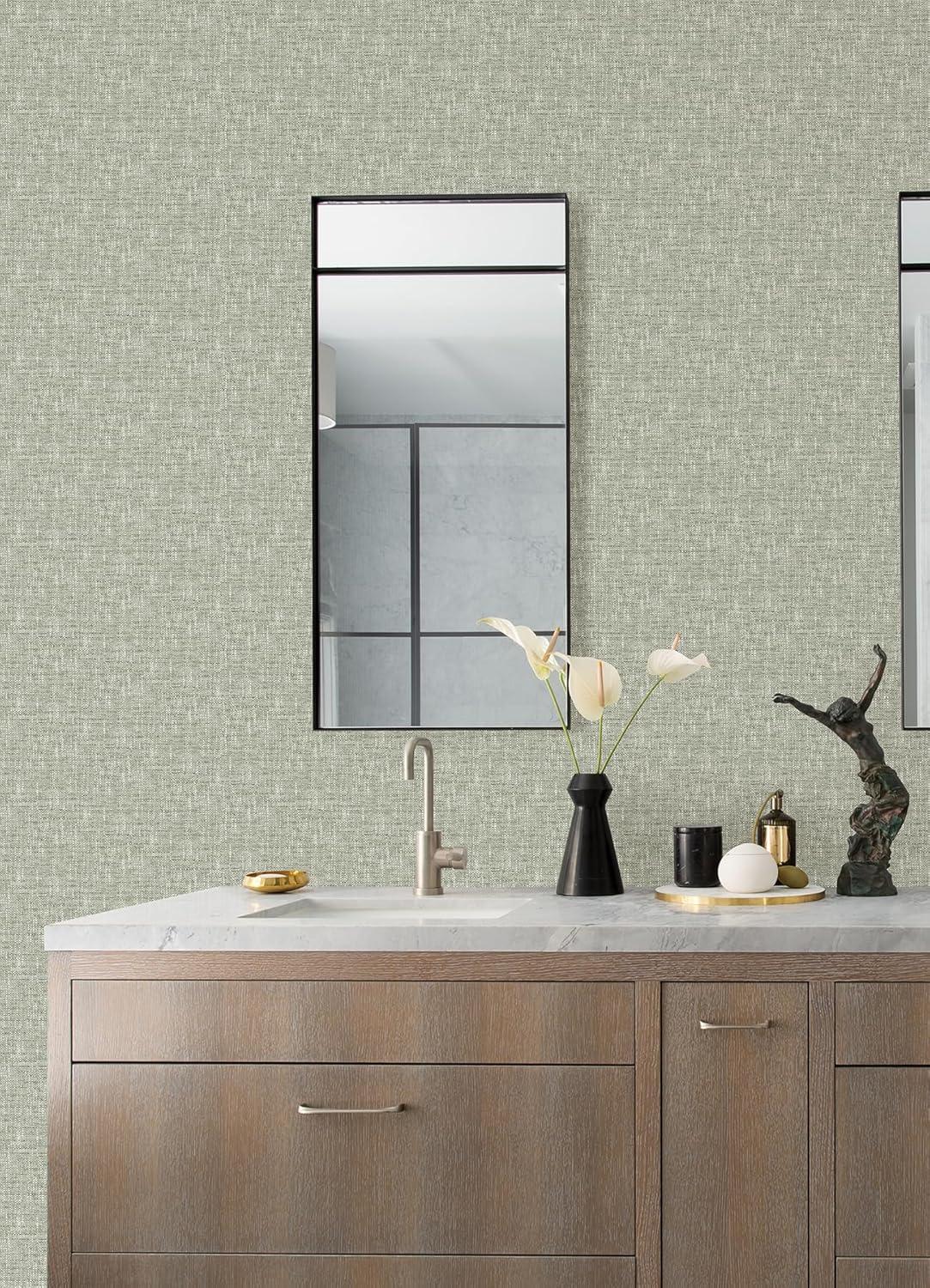 Sage Green Textured Poplin Peel and Stick Wallpaper