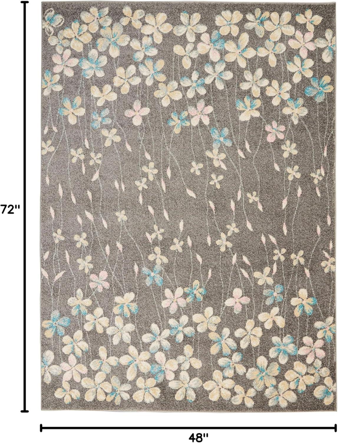 Handmade Grey and Beige Floral Synthetic 4' x 6' Rug