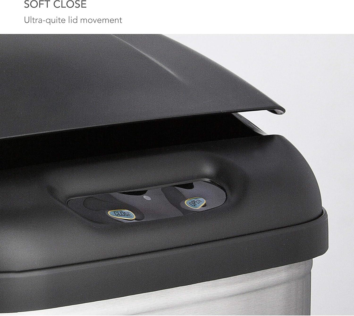 13 Gallon Stainless Steel Touchless Motion Sensor Trash Can with Black Lid